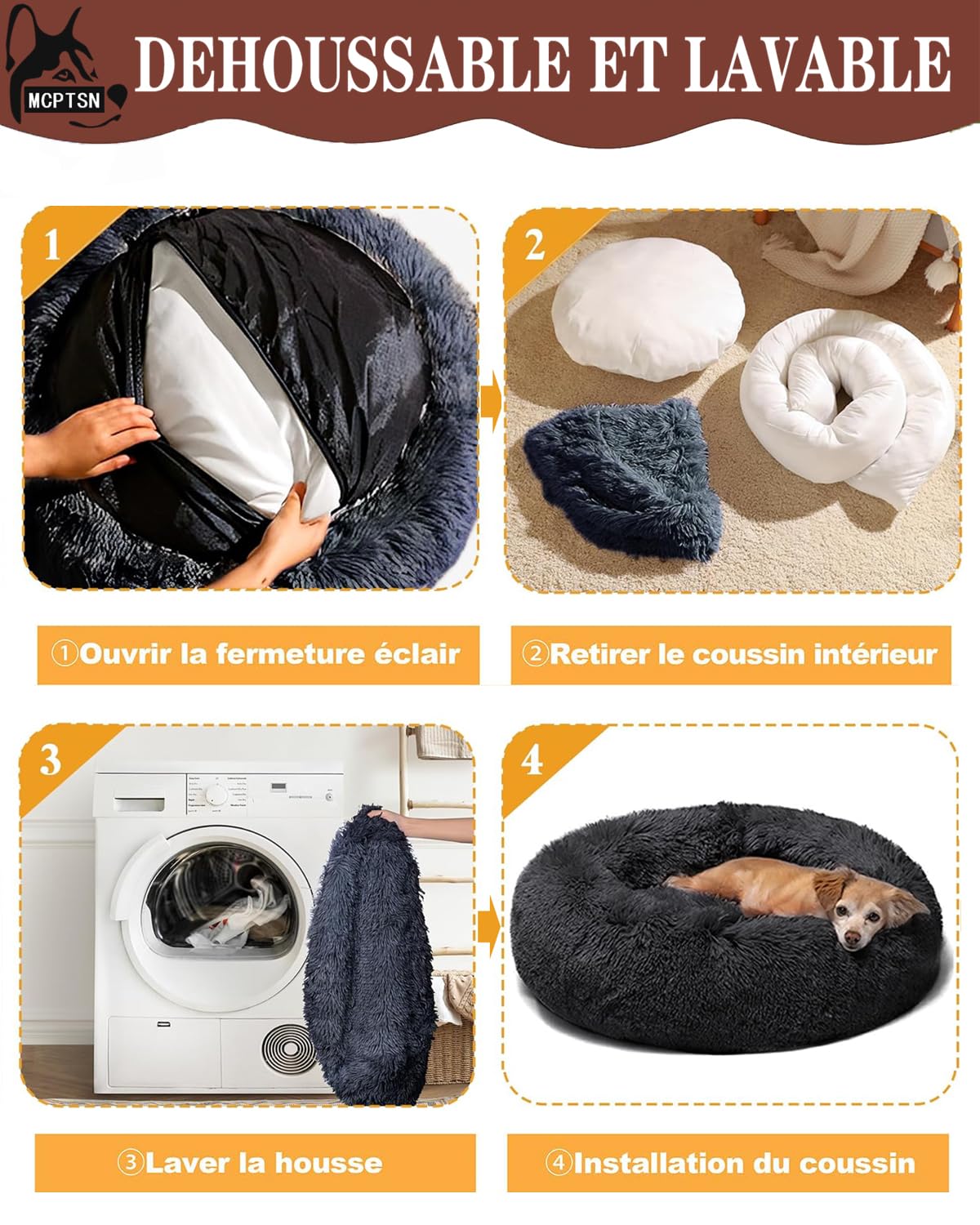Cesta redonda para perro desenfundable, cojín para perros y gatos, lavable, cama para perros, talla grande, ortopédica, esponjosa y cómoda (5XL, 120 cm, gris oscuro)