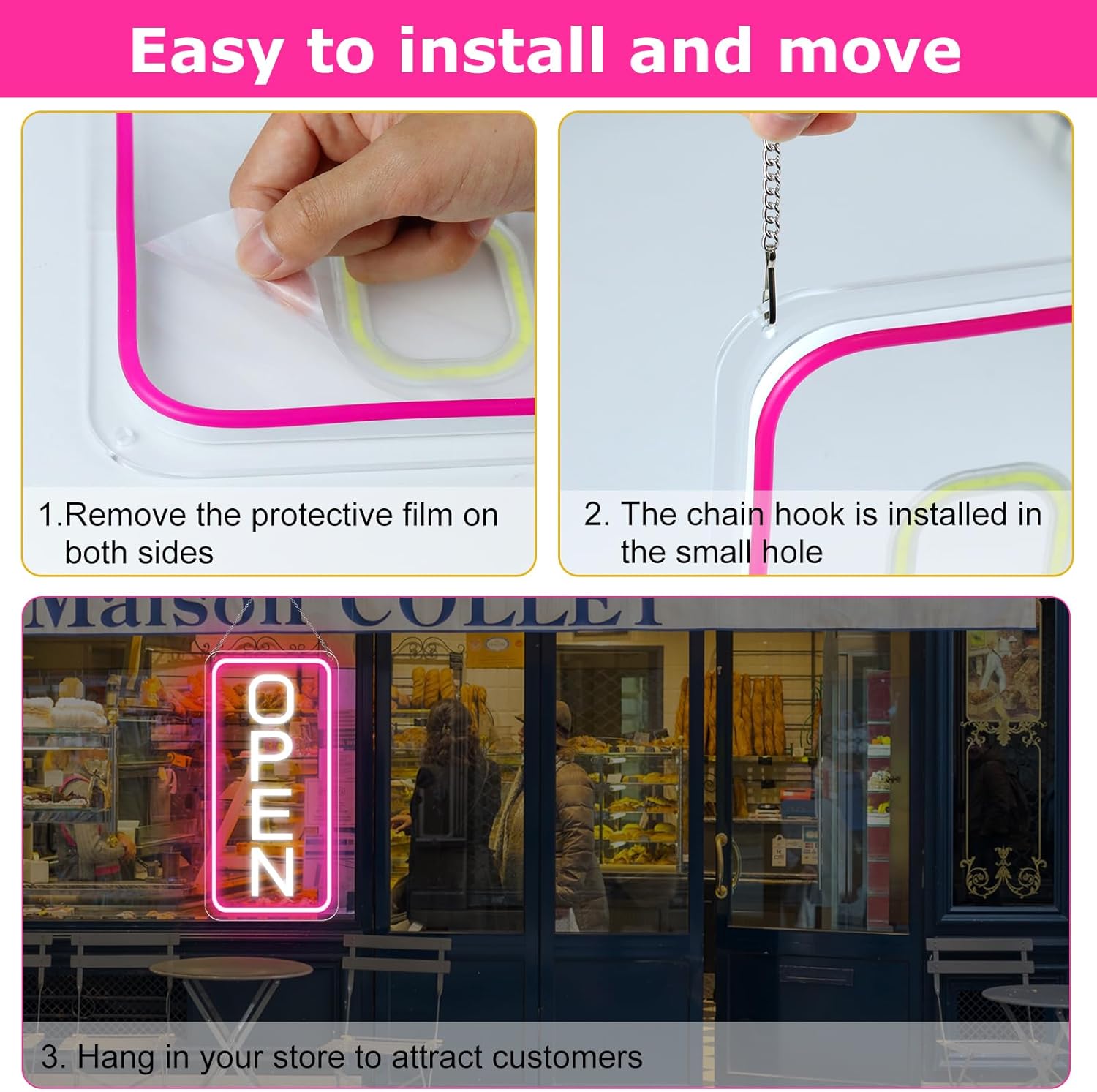 inShareplus 16"x 9" LED Neon Open Sign for Business, with ON/OFF Switch adapter, Ultra Bright Lighted Sign Open, Electric Light up Sign for Stores, Restaurants Offices Retail Shops Window Storefronts - Image 5