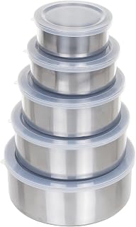 Classic Cuisine Stainless-Steel Bowls with Lids, 5-Piece-Set | Nesting Mixing Bowls Set for Prepping, Serving, and Storing - Kitchen Essentials for New Home
