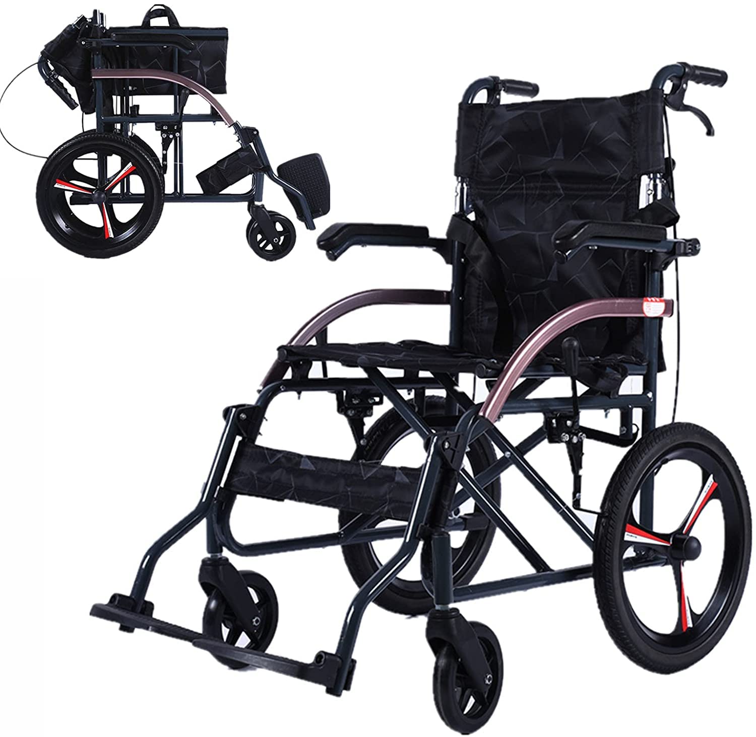 Silla de Ruedas Manual Ultraligera ergonómica, Silla de Ruedas Manual Plegable de Aluminio para discapacitados