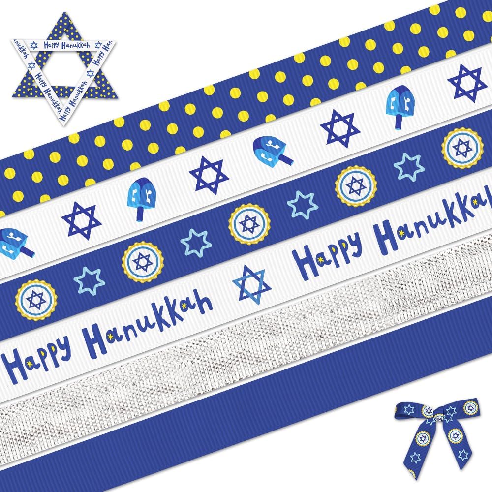 Amazon.com: ABTOLS 6 Roll 30 Yards Hanukkah Ribbons Blue White Silver