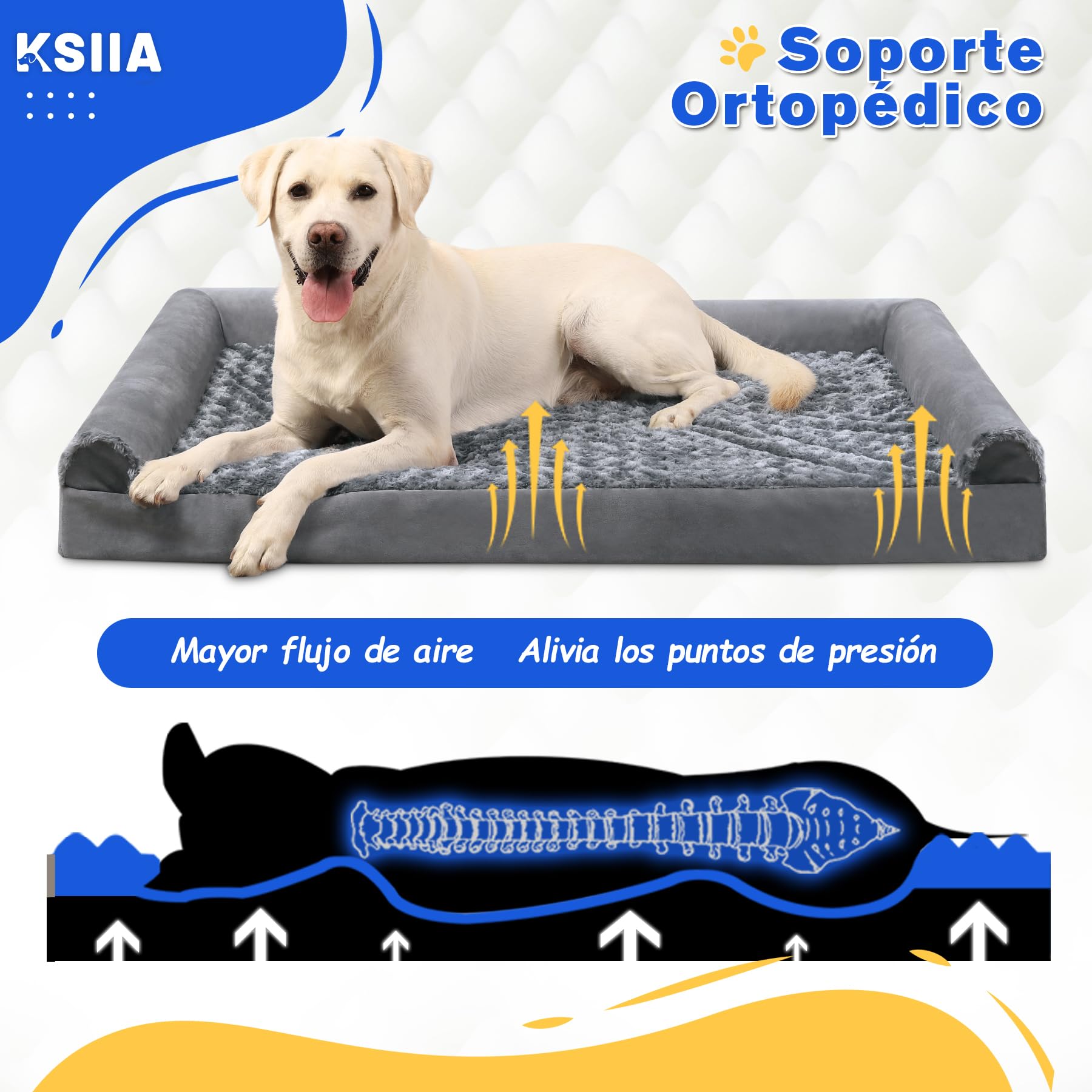 KSIIA Cama Perro Grande, Cama Ortopédica para Perros (105x70x18cm) Desenfundable y Lavable, Sofá para Perros, Gris XL