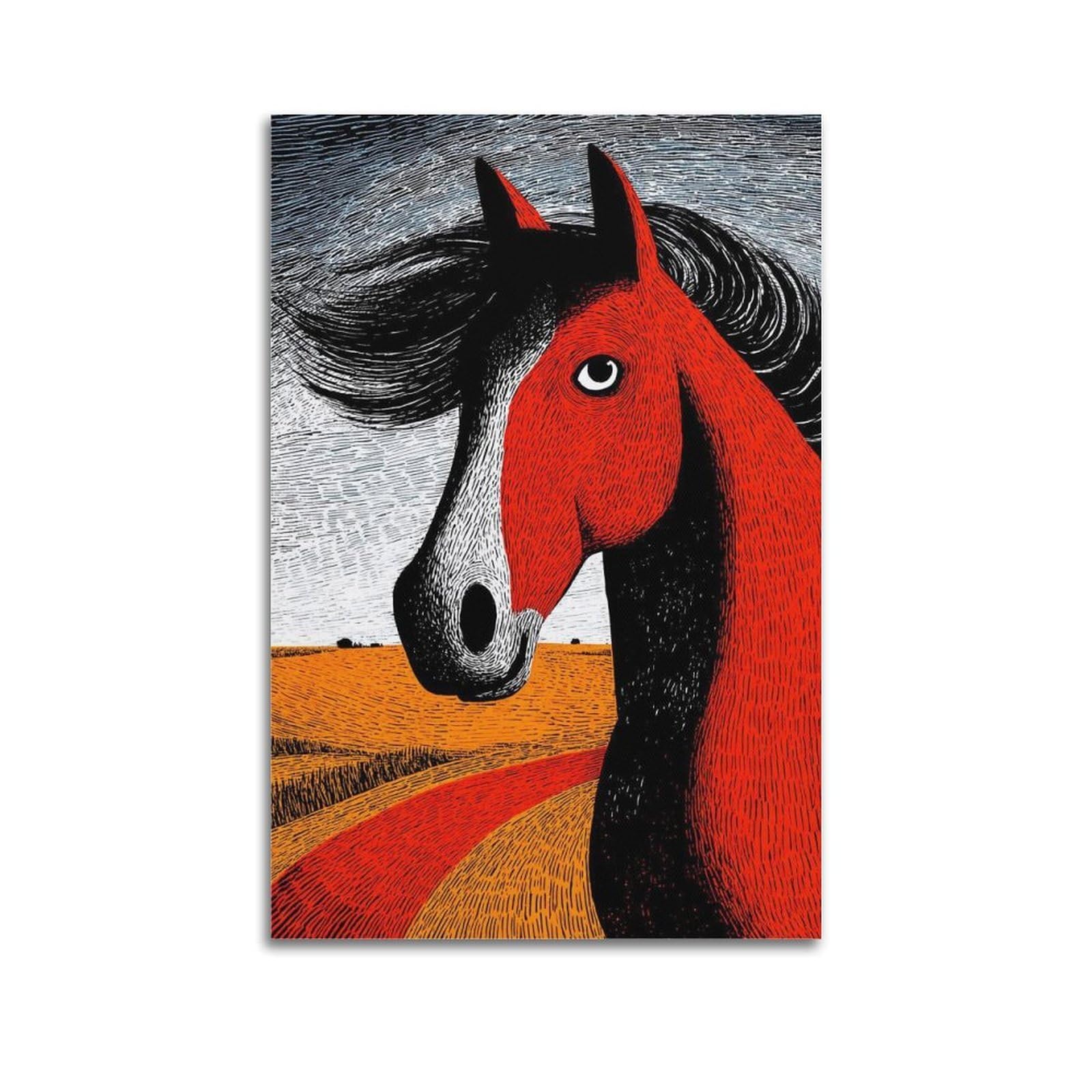 Xkuga Boys Unframe-Style Landscape Poster Folk Horse Red Animal Portrait Modern Modern Decorative Canvas Prints - Ideal Wall Art For Family, Man Cave, Game Room, & Girls Bedroom 20X30inch(50X75cm)