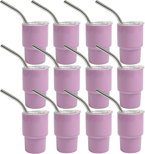 Miniatura 9 de S-SNAIL-OO Mini vaso de chupito con pajilla, sublimación de doble capa de metal, lindo juego de vasos de chupito de 3 onzas con tapas para bebidas,