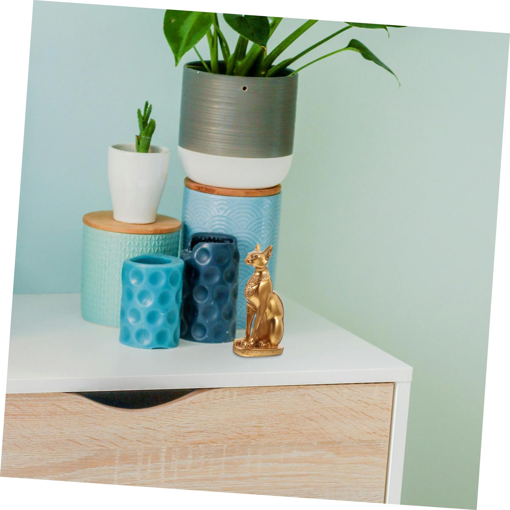 Veemoon Figura Decorativa de Gato Disfraz Egipcia en Resina Dorada, Artesanía Creativa para Decoración Elegante de Dormitorio y Sala de Estar