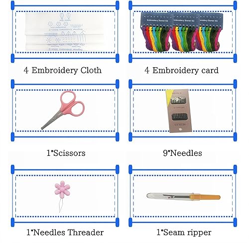 Miniatura 4 de YIZUNNU Juego de 4 piezas de bordado para principiantes, kits de punto de cruz para adultos y niños, manualidades, 4 piezas de patrón de bordado con