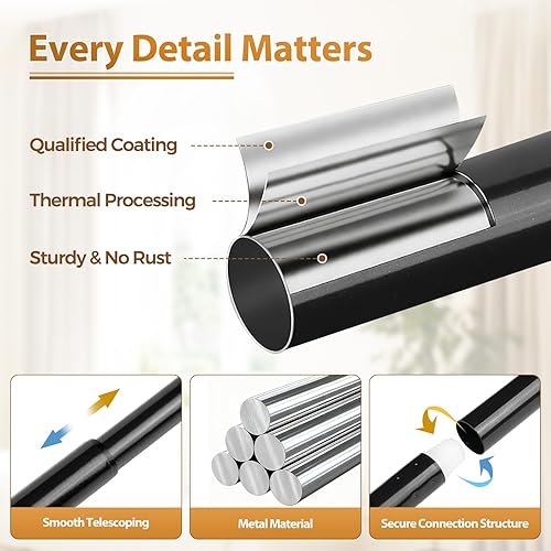 Miniatura 5 de TONIAL Barra de cortina de 32 a 86 pulgadas (2.6-7.2 pies), varillas telescópicas para cortinas de empalme para ventanas de 54 a 82 pulgadas