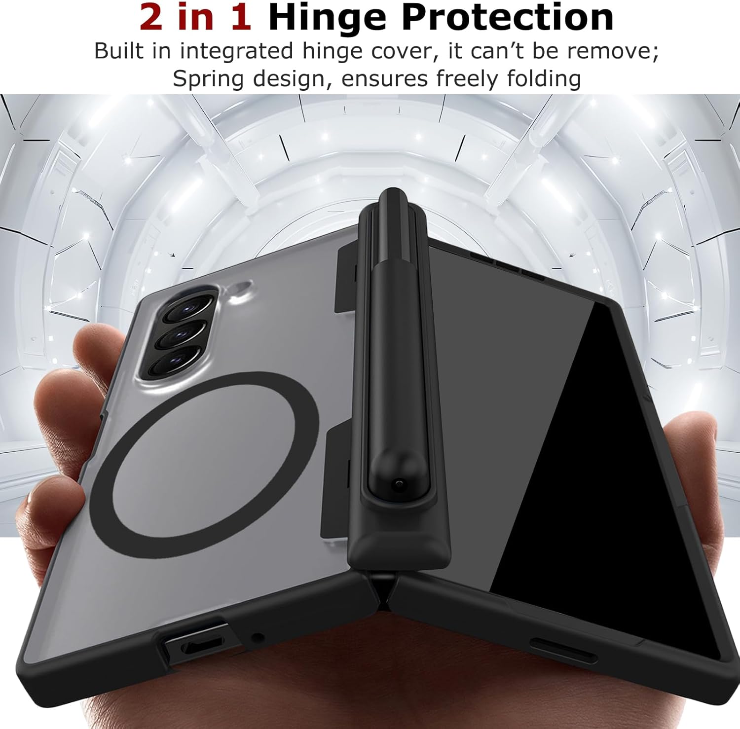 for Samsung Galaxy Z Fold 5 Case with S Pen Holder, [Privacy Screen Protector] Fold5 Pen Slot Phone Case Compatible with Magsafe Hinge Protection Shockproof Magnetic Cover for Z Fold 5 Black