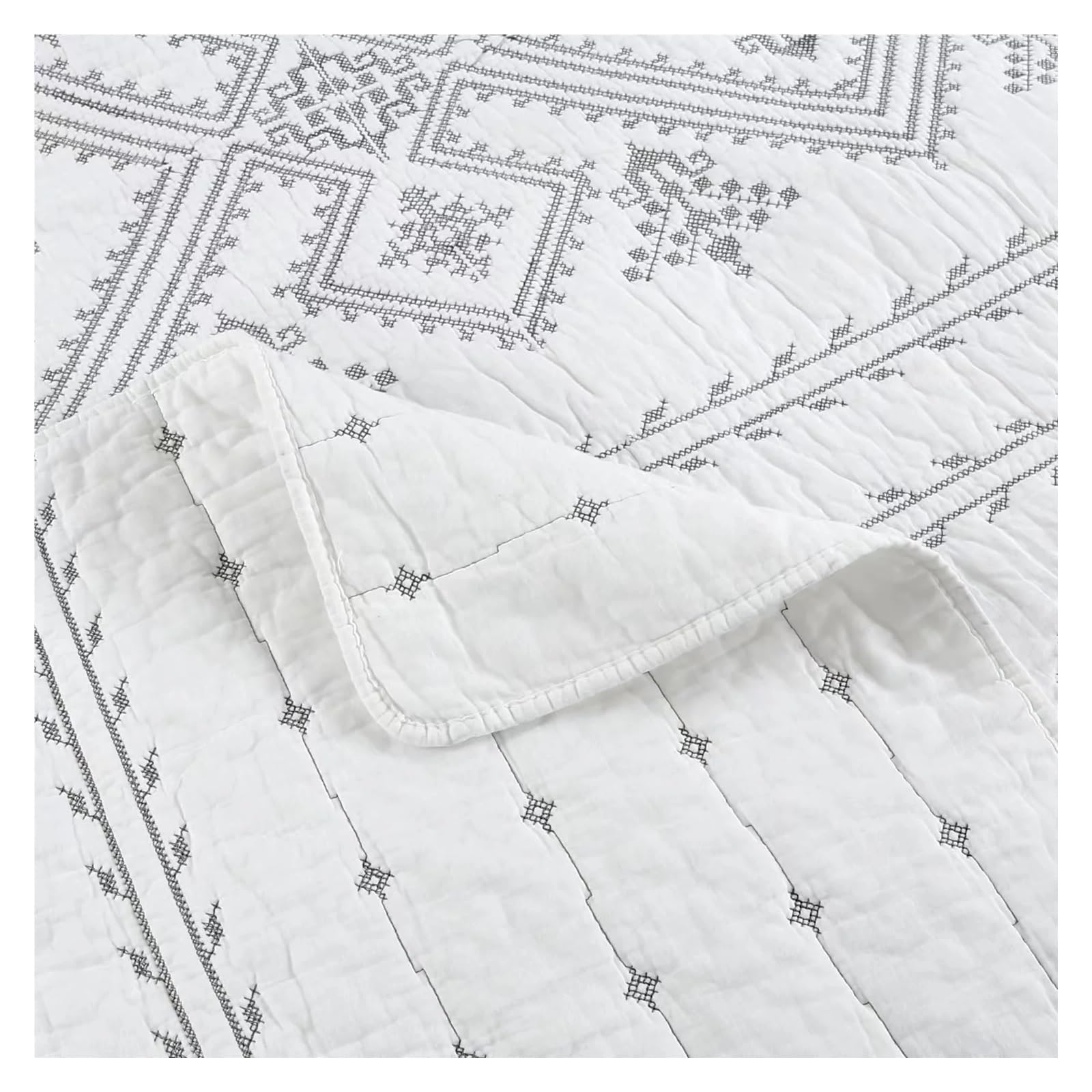 ADovz Copriletto in cotone 3 pezzi sul letto Plaid Copriletto ricamato Coperta di biancheria da letto Copriletti e coperte nordici Coprimaterasso,Lenzuola