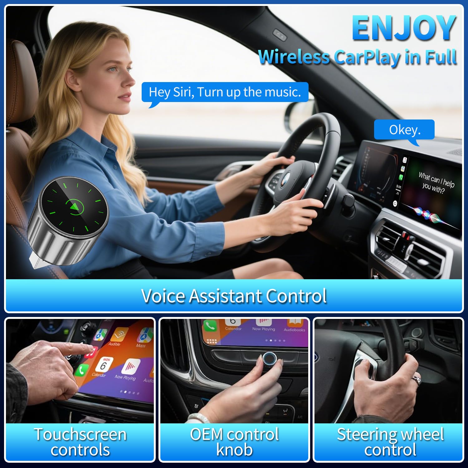 Adattatore 2 In 1 Wireless Carplay E Android Auto,Converte Da Cablato A Wireless, Connessione Automatica, Plug & Play per auto con CarPlay cablato,Supporta iOS 10+ e Android 11+ (Grigio)