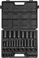 Vista 1 de SUNEX TOOLS 2698 Juego de llaves de impacto maestro SAE de 12 puntos con accionamiento de 1/2 pulgadas, 39 piezas