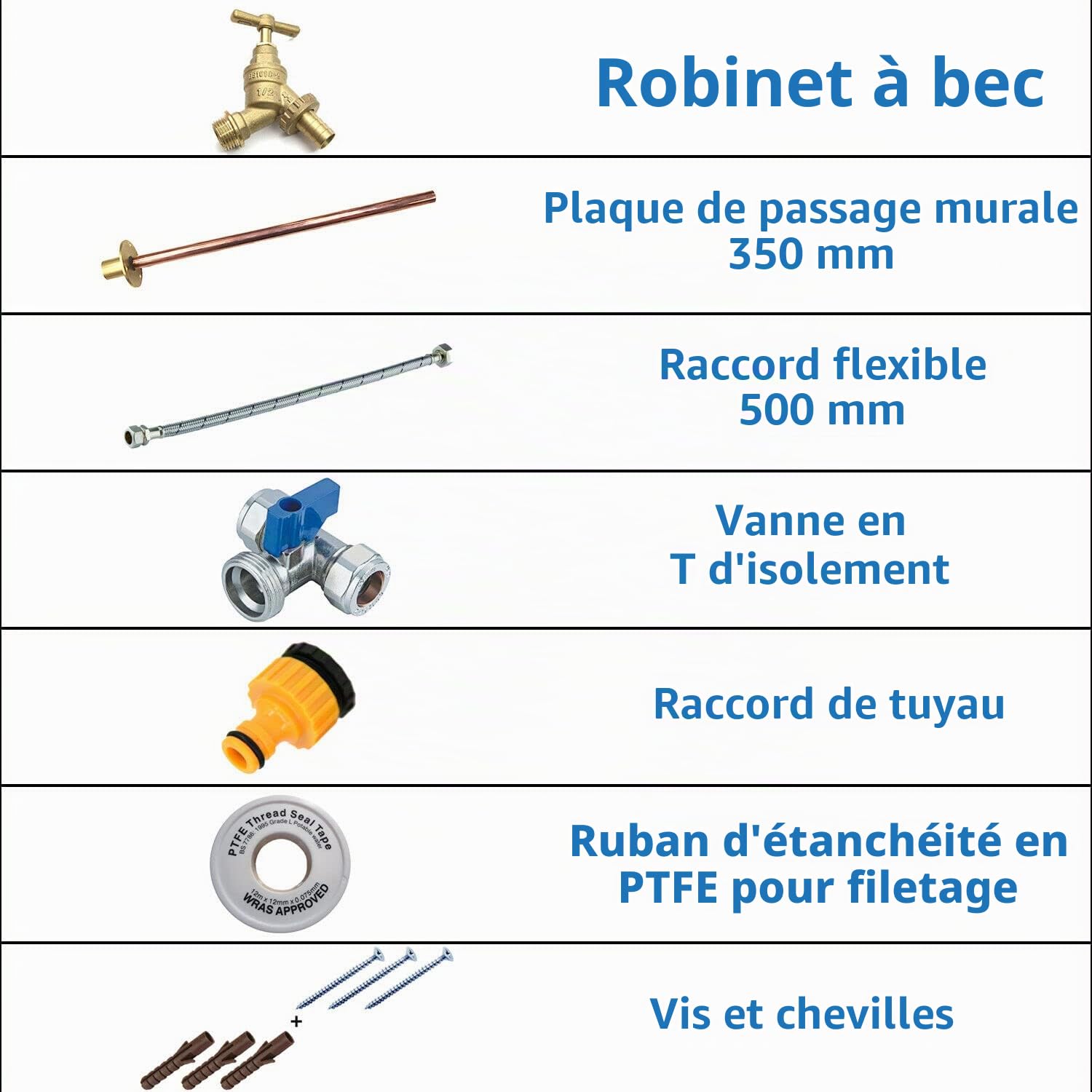 Pipestation® Kit complet de robinet extérieur avec raccord de tuyau d'arrosage de jardin, Plaque murale + Tube + PTFE + Connecteur + Flex + Isolant Kit complet