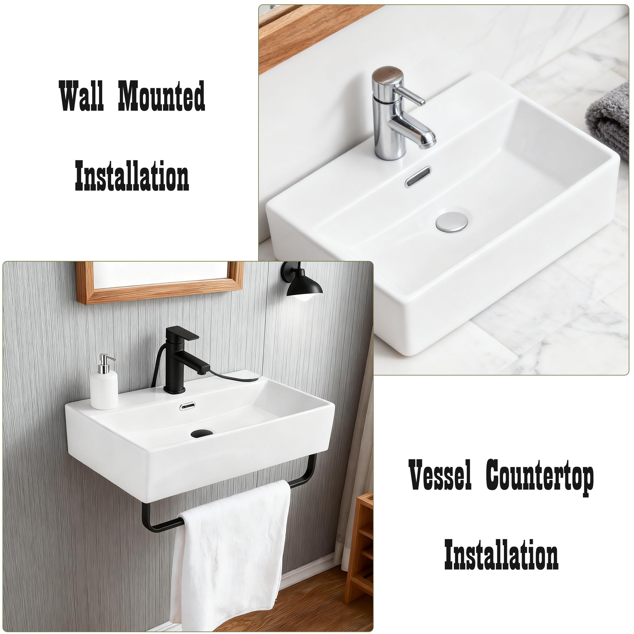 Lavabo in ceramica, moderno con foro per rubinetto, lavabo sospeso, bianco, per bagno, ospiti, WC e giardino, facile da pulire (51 x 36 cm)