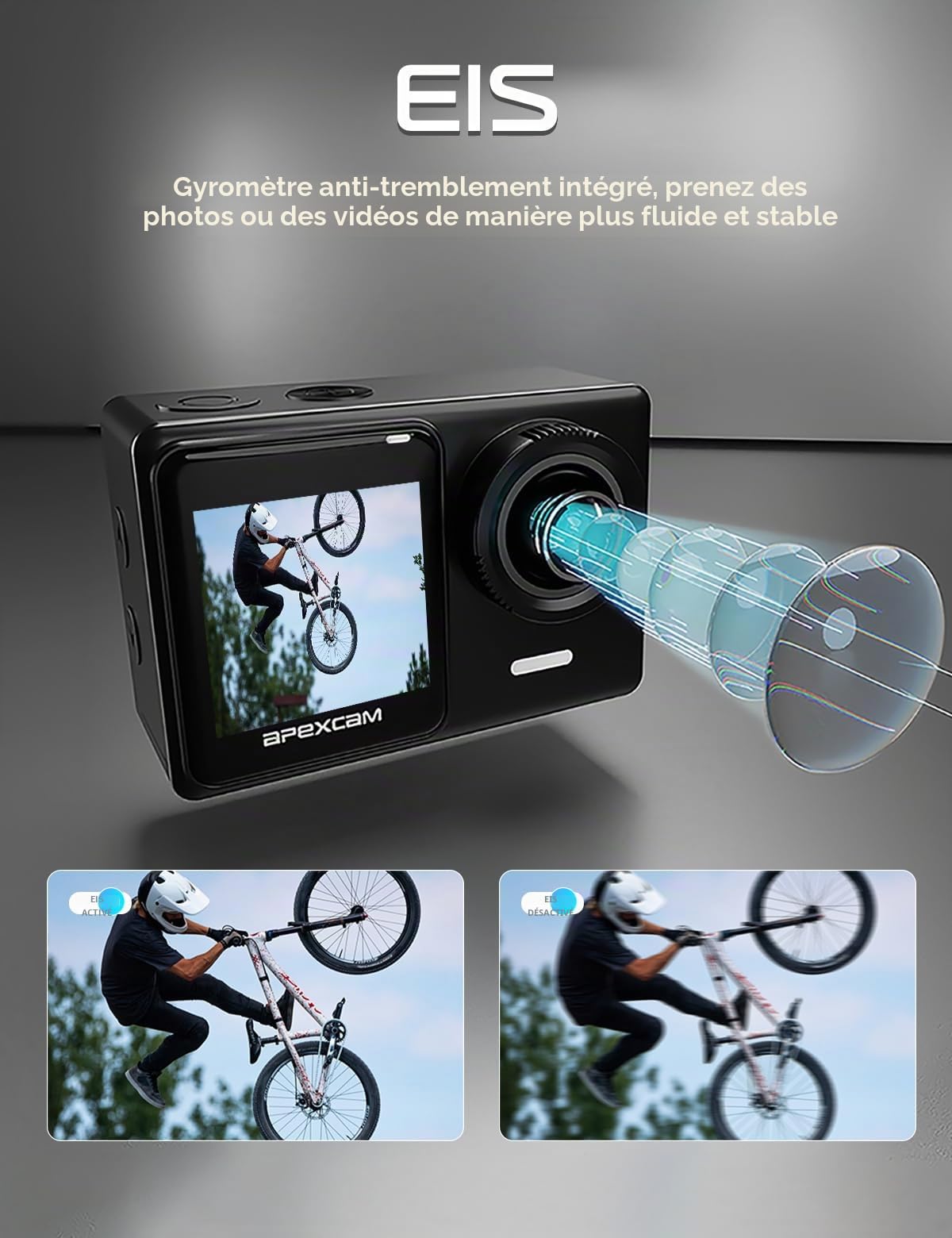 Apexcam Caméra Sport 4k WiFi EIS Double Écrans Tactile Caméras Étanche 40M HD Caméscope 20MP Caméra d'action Caméras Sportives et Kit d'accessoires…