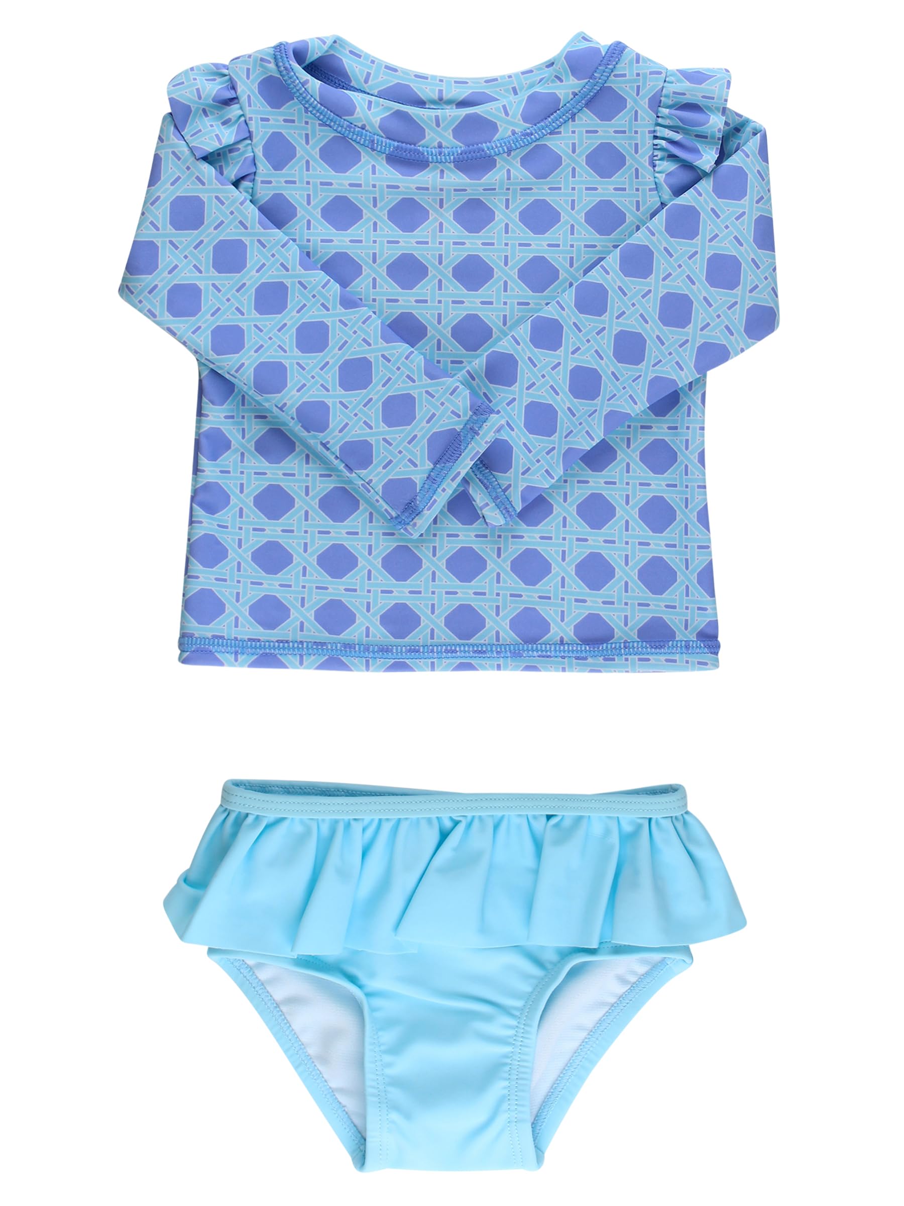 RuffleButts Baby Girls Modern Skirted Rash Guard Bikini - UPF 50+ Sun Protection Swimsuit
