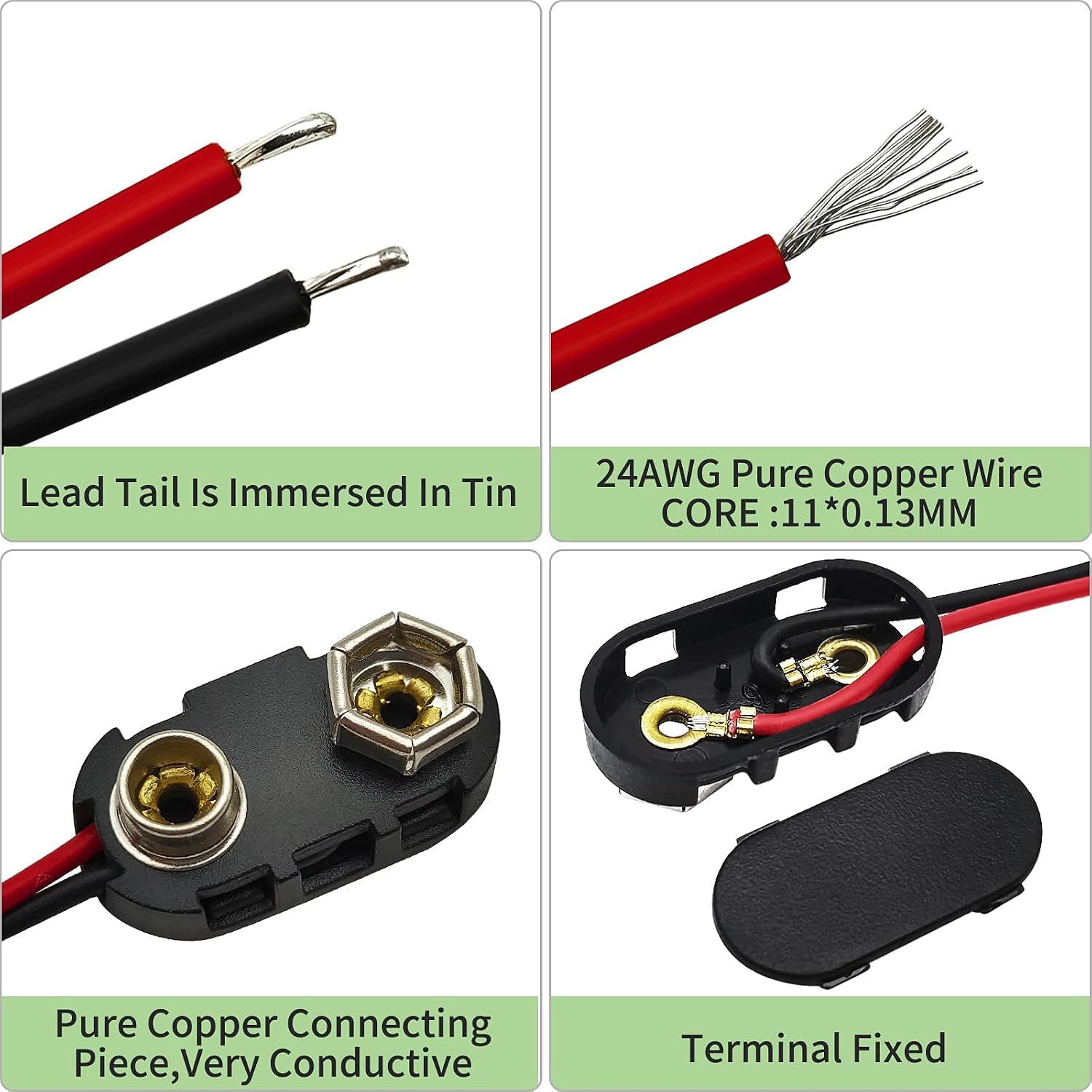 VWEICYY 9 Volt Battery Connectors,20 PCS I-Type 9 Volt Battery Buckle Connector Hard Buckle Plastic Shell, 5.9in Copper Wire Lead (I-Type, 20 PCS)