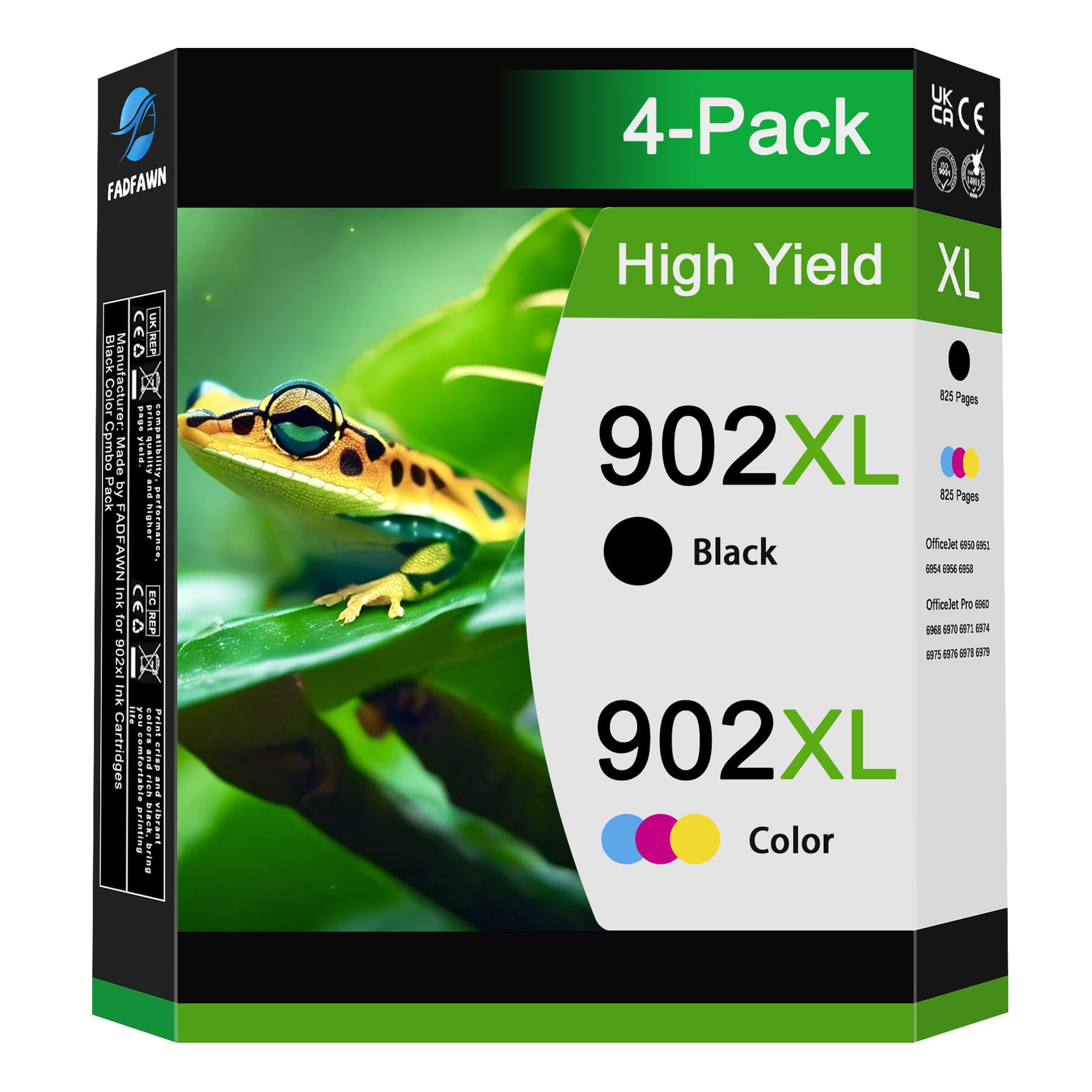 FADFAWN 902XL Ink Cartridges High Yield (4-Pack) - Replacement for HP 902XL Ink Cartridge Combo Pack for OfficeJet 6950 6954 6958 OfficeJet Pro 6960