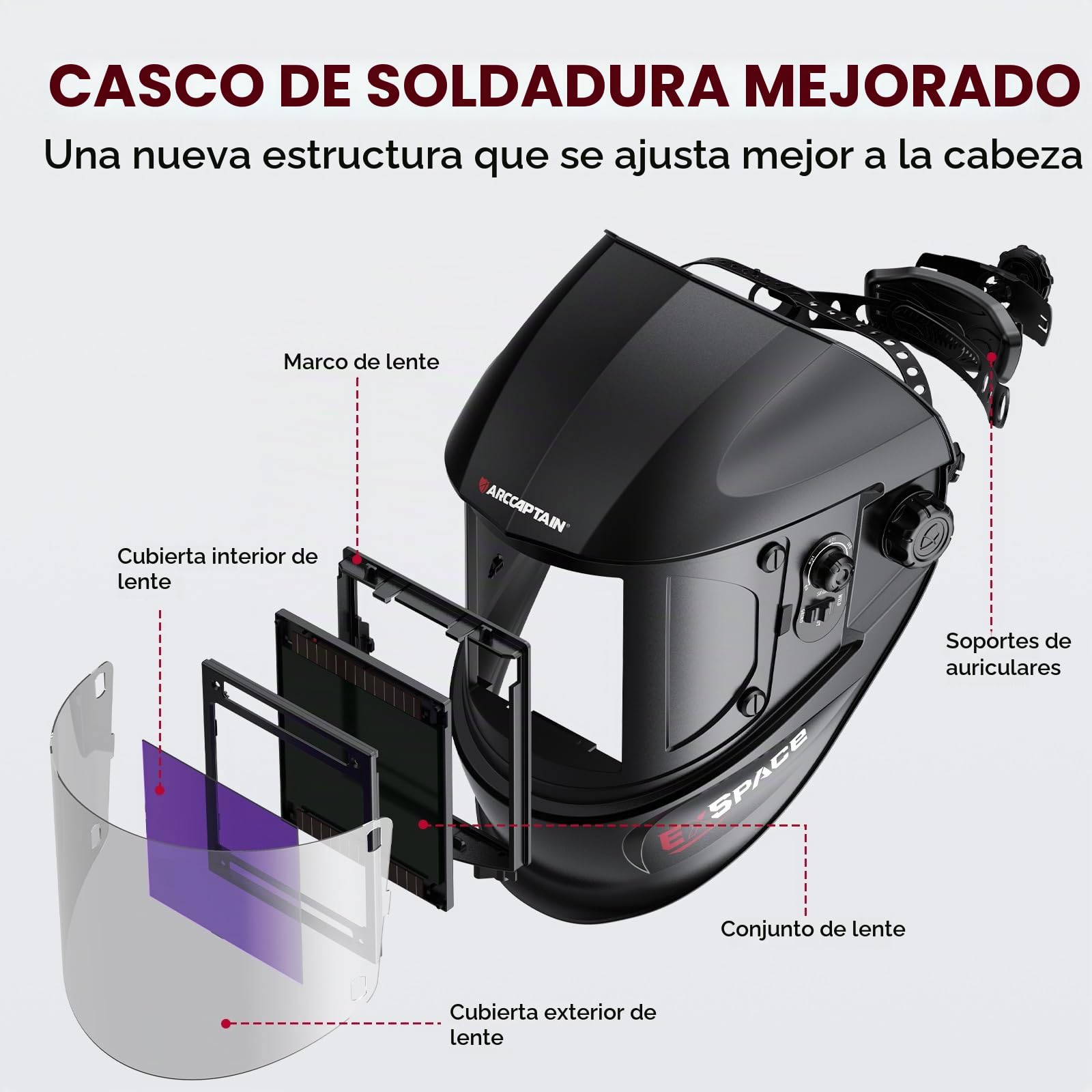 ARCCAPTAIN Casco de Soldadura con Oscurecimiento Automático, 100 x 93 mm