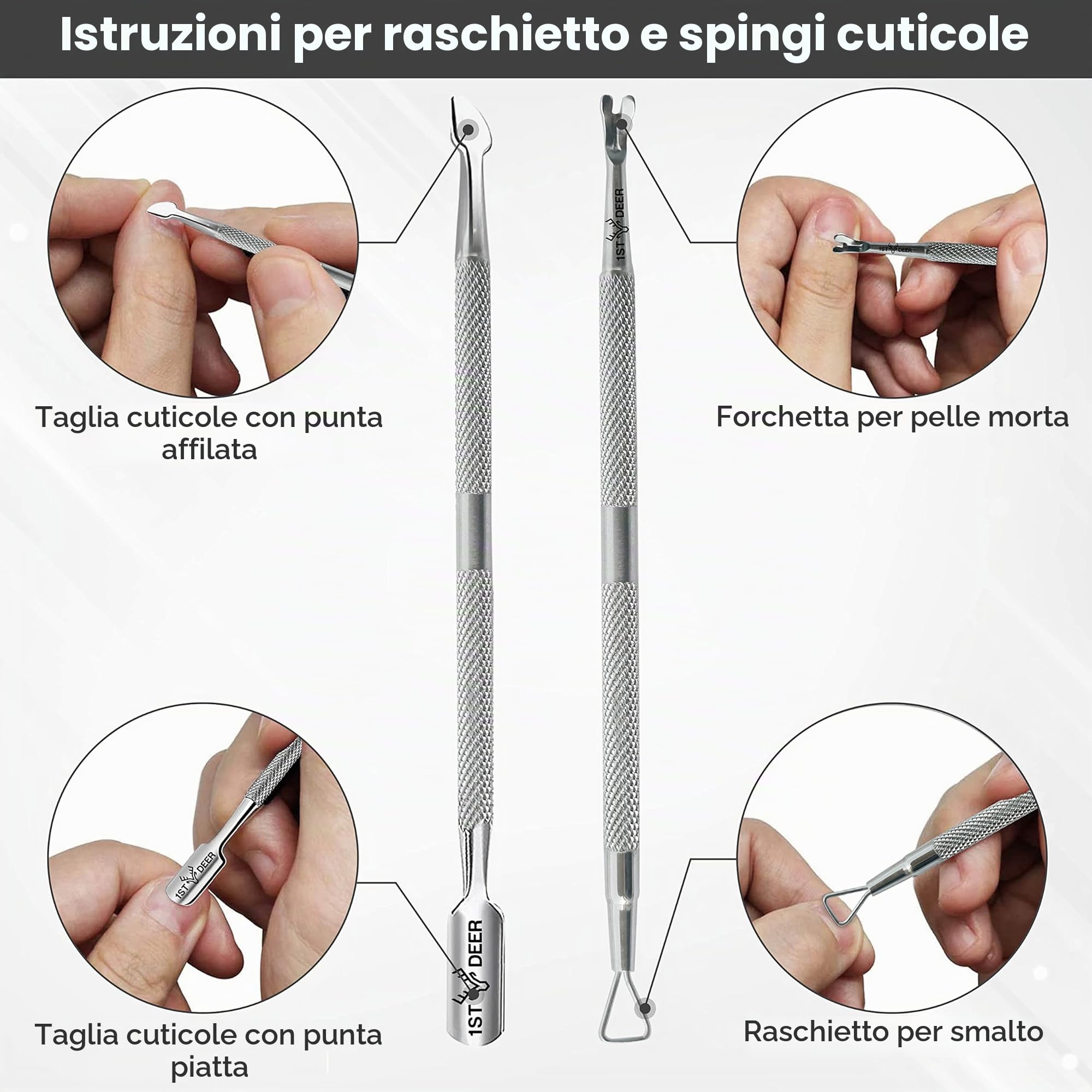 Cuticola e ricrescita cuticole, 3 in 1 Professionale Strumenti per Pedicure Manicure, con Pinze Forbici Cuticola Cuticola, Pelle Morta Remover Forchette e Raschietto Unghie