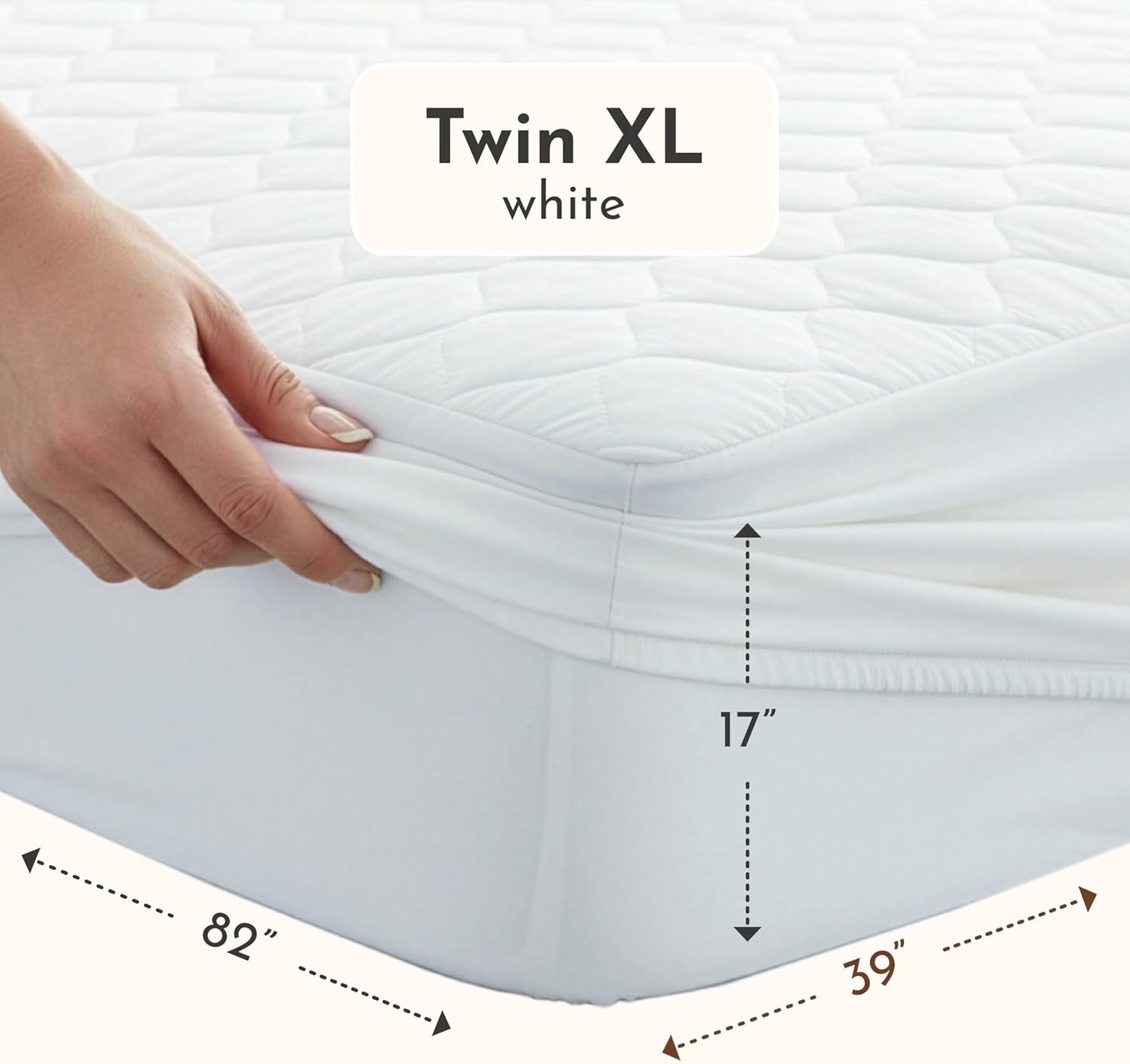 100% Cotton Organic Mattress Protector | Breathable & Noiseless Quilted GOTS Organic Mattress Pad with Premium 300GSM Durability | Machine Washable Bed Protector with Deep Pocket (White, Twin XL)