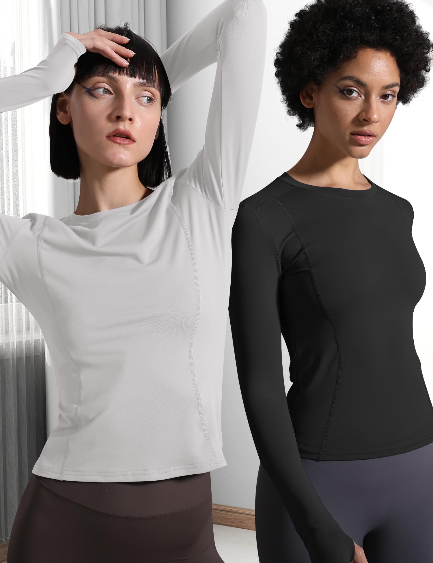 IECCP Camisetas de entrenamiento sin costuras para mujer, de manga larga, para yoga, deportes, correr, transpirables, atléticas, ajustadas