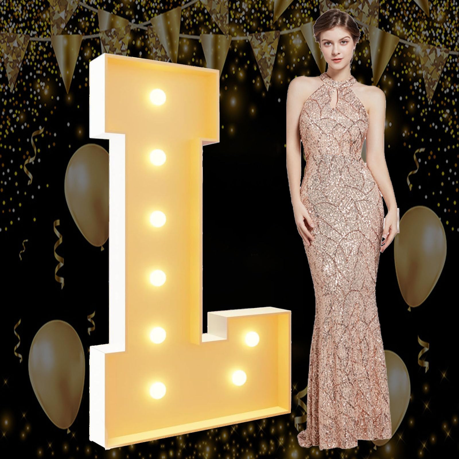 Lettres L géantes lumineuses en mosaïque pour chapiteau d'anniversaire, mariage, fiançailles, décorations de fête, cadre à faire soi-même, kit de planche en mousse prédécoupée, 7 m