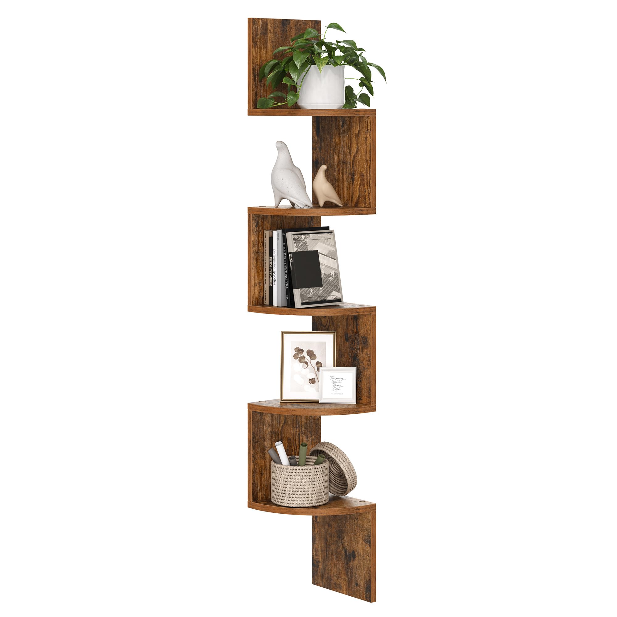 VASAGLE EstanterÍa de Esquina en Pared, EstanterÍa Esquinera de 5 Niveles, 126 x 20cm, Estanteria Libros, para Dormitorio, Sala de Estar, BaÑo, Oficina en Casa, MarrÓn RÚstico LBC20BX