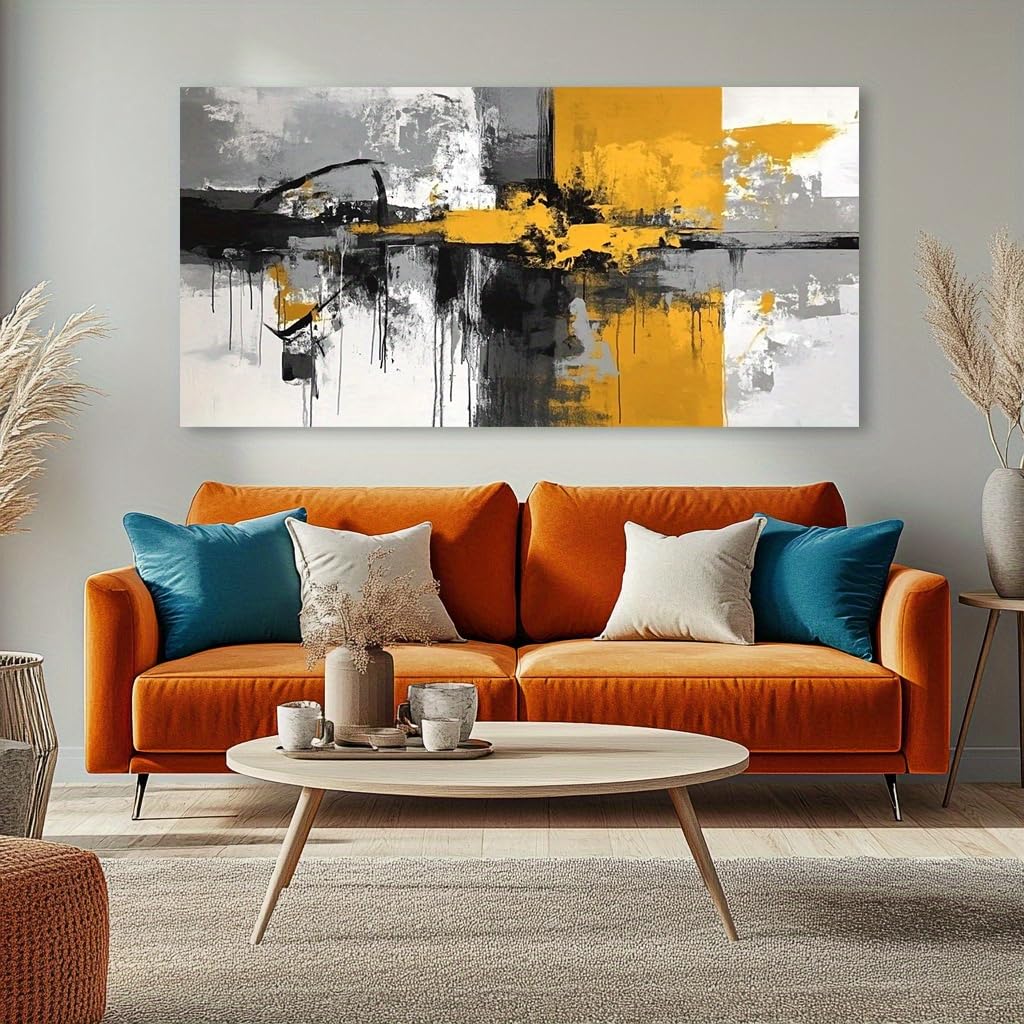 IHHGNB Abstract Wall Art Yellow Painting Wall Decor, Contemporary Picture Artwork for Living Room Canvas Prints Home Decoration(40x80cm(16x31in)/No frame)