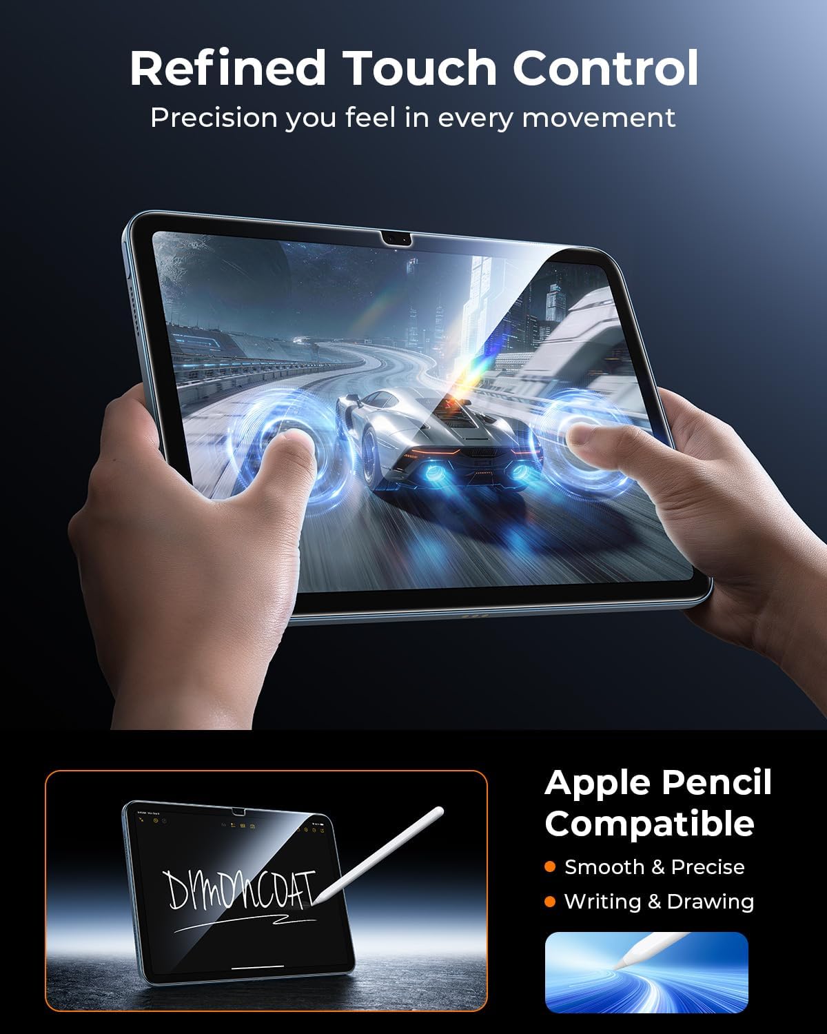 DIMONCOAT 2 Pack Screen Protector for iPad A16 2025 11th Gen (11 Inch) / 10th Gen 2022 (10.9 Inch), Military-Grade Shatterproof 9H+ Tempered Glass with Easy Install Tray, HD Clarity, Bubble Free, Anti-Scratch, Apple Pencil Compatible, Case Friendly