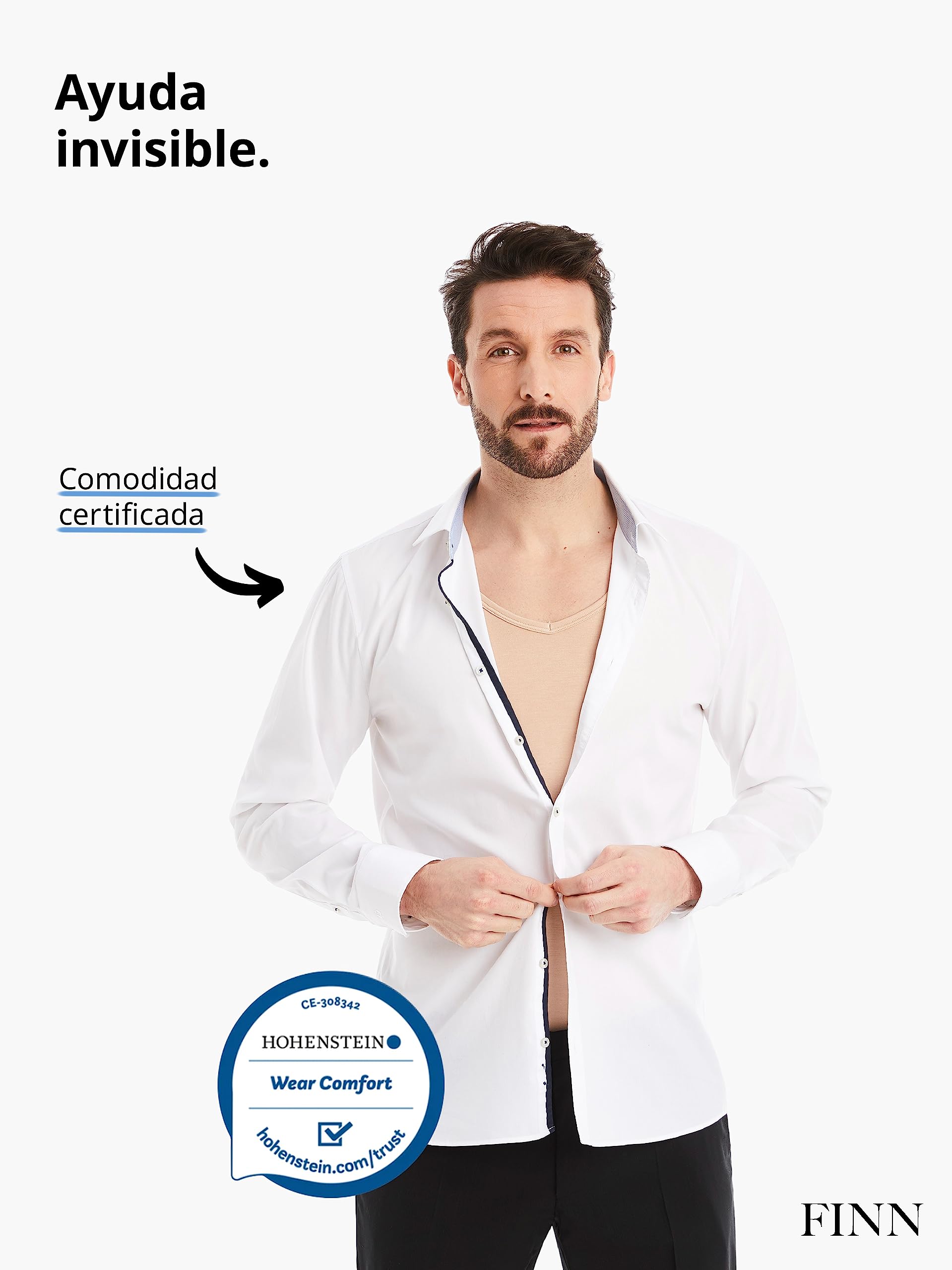 FINN Camiseta Anti-Sudor Hombre con Cuello de Pico y Parches antisudor contra la Sudoración Intensa - Camiseta Interior con Protección Garantizada contra Manchas de Sudor y Mal Olor