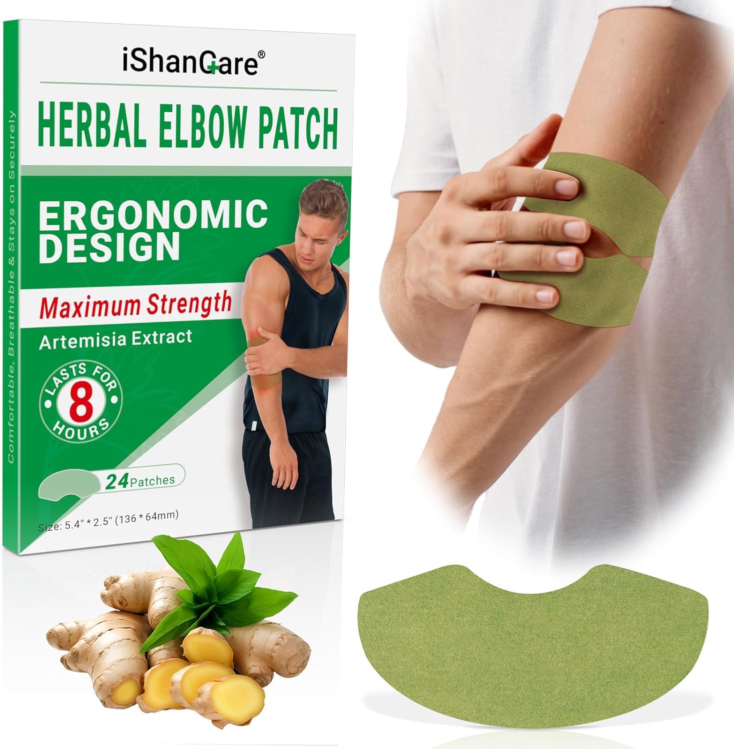 ishancare Parches de codo, 24 parches de calor extra fuertes, 8 horas de larga duración, calmar el dolor articular para rodilla, codo, espalda, cuello, hombros con yeso de hierbas de calentamiento