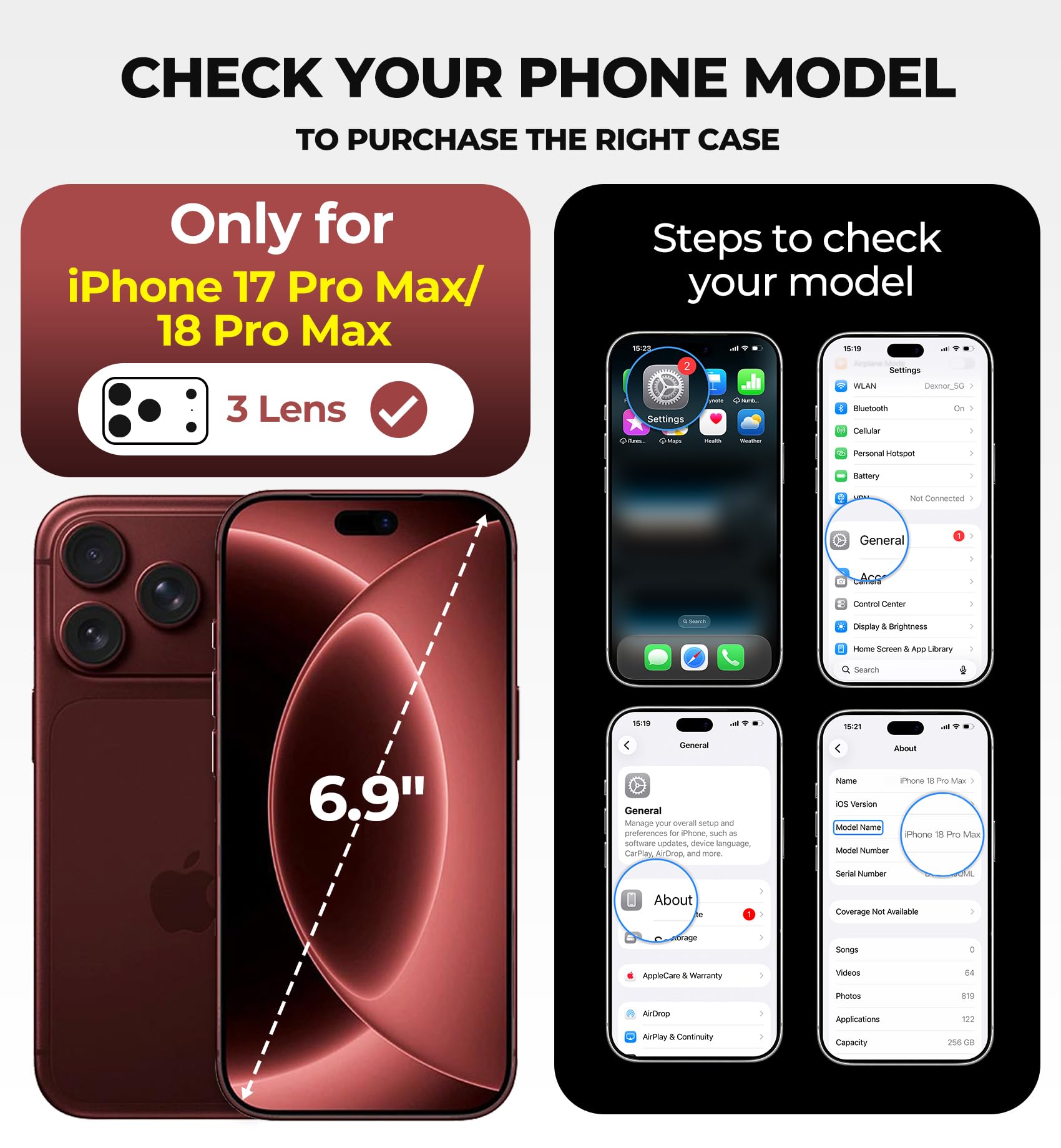 Dexnor Etui do iPhone 18 Pro Max/17 Pro Max z przesuwaną osłoną aparatu i składany składany ochraniacz ekranu, ochrona prywatności, wytrzymały pokrowiec ochronny przed prywatnością, czarny