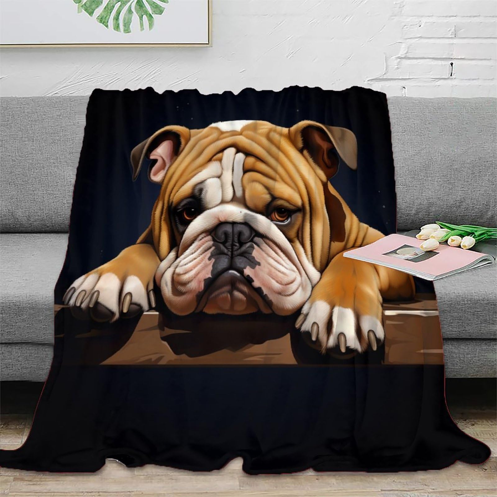 3D Printed English Bulldog Blanket Ultra-soft Super Soft Cozy Fuzzy Warm Throws with Anti-wrinkle/anti-tarnishing Lightweight Kids Boys Girls Christmas Birthday Present Present 70x80inch(180x200cm)