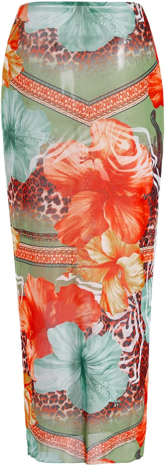 Verdusa 3 Piece Swimsuits for Women Floral Halter String Bikini Top Panty with Sheer Cover Up Skirt - Image 5