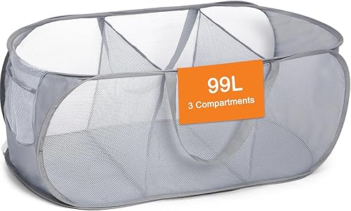 Cestas de lavandería plegables duraderas, cesta plegable para la lavandería, cesta resistente de 3 compartimentos, bolsillo práctico y cestas de