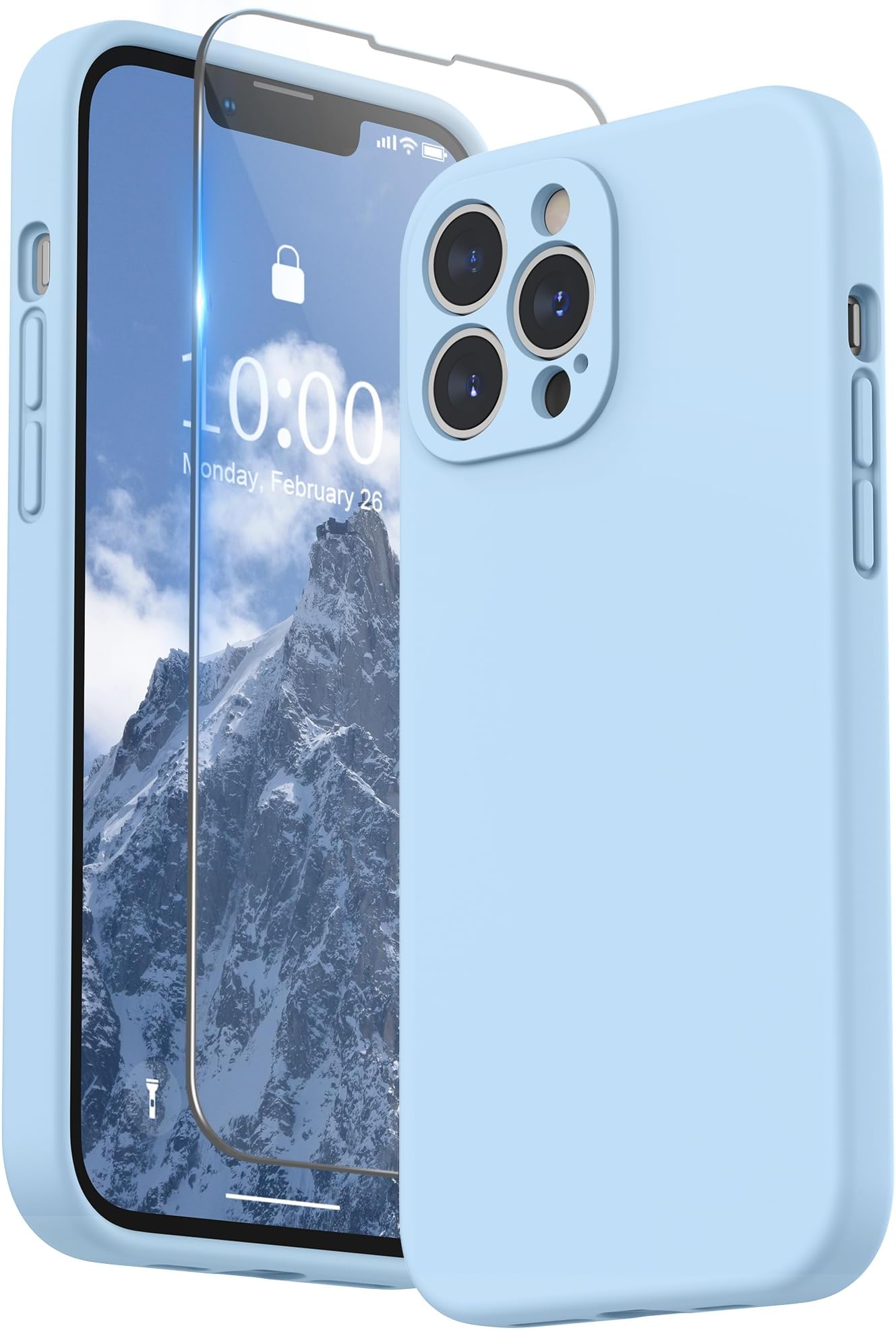 SURPHY Compatible with iPhone 13 Pro Max Case with Screen Protector, Liquid Silicone Protection for Each Lens Shockproof Thickened Rubber for iPhone 13 Pro Max 6.7 inch 2021 (Light Blue)