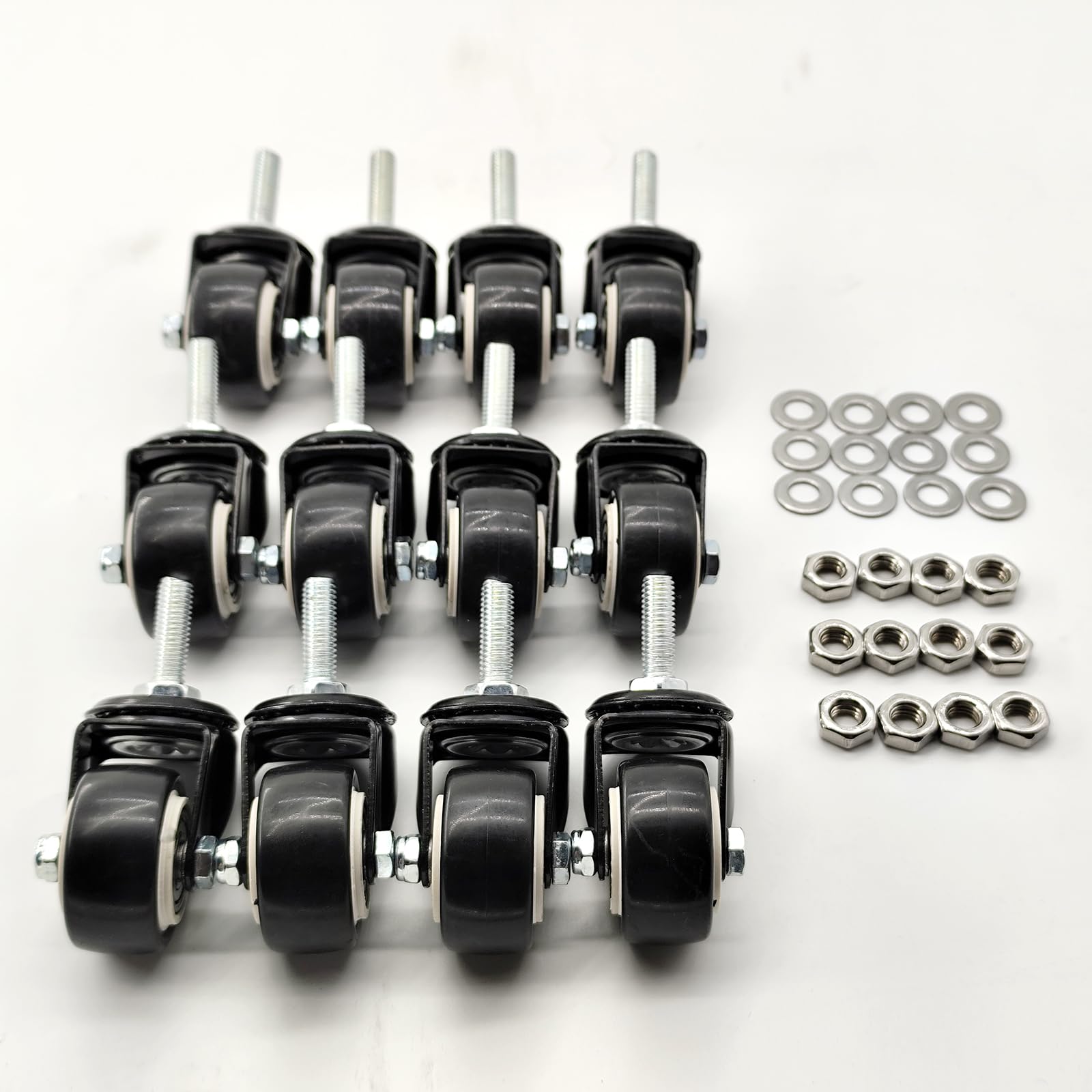 Rolle mit M8x25 Gewindestange und Distanzmutter, 1,5 Zoll, für Einkaufswagen, Trolleys, Werkbänke, Möbel (Ungebremste Räder, 12)