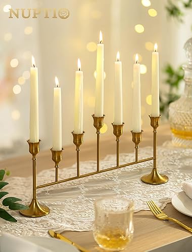 Miniatura 2 de NUPTIO Candelabros para velas cónicas Candelabro dorado para palitos de vela - Candelabros largos de latón para Navidad, fiesta de cumpleaños,