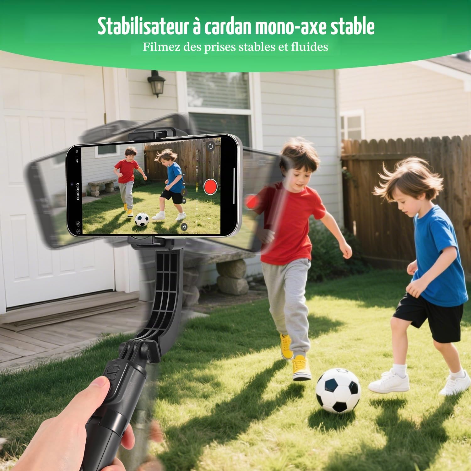Stabilisateur de cardan pour smartphones, cardan de téléphone à 1 axe avec télécommande, perche à selfie portable et pliable et support de téléphone pour stabilisateur de vlogging, vidéos