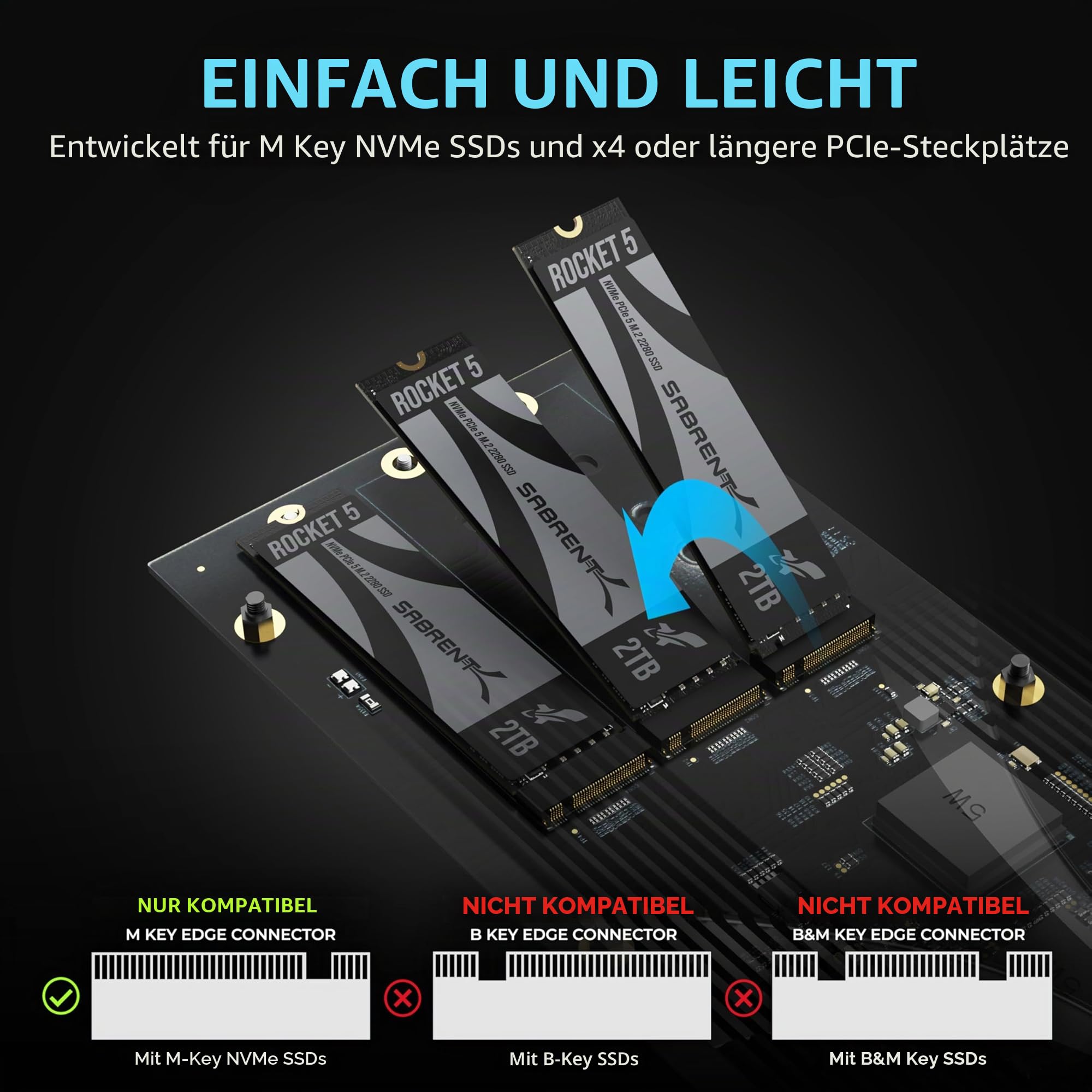 SABRENT PCIe 3.0 x4 m.2 Adapter Karte mit 10GbE, 3× NVMe SSD Slots, Aluminium-Kühlkörper, unterstützt 2230/2242/2260/2280, Keine Bifurkation, kompatibel mit NAS/Server/PC (EC-PM2L)