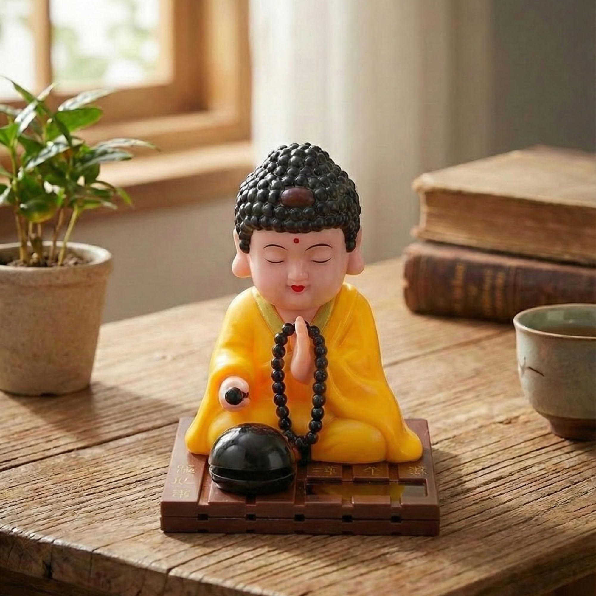 Moving Head Monk Buddha Idol - Good Luck & Home Decor -17