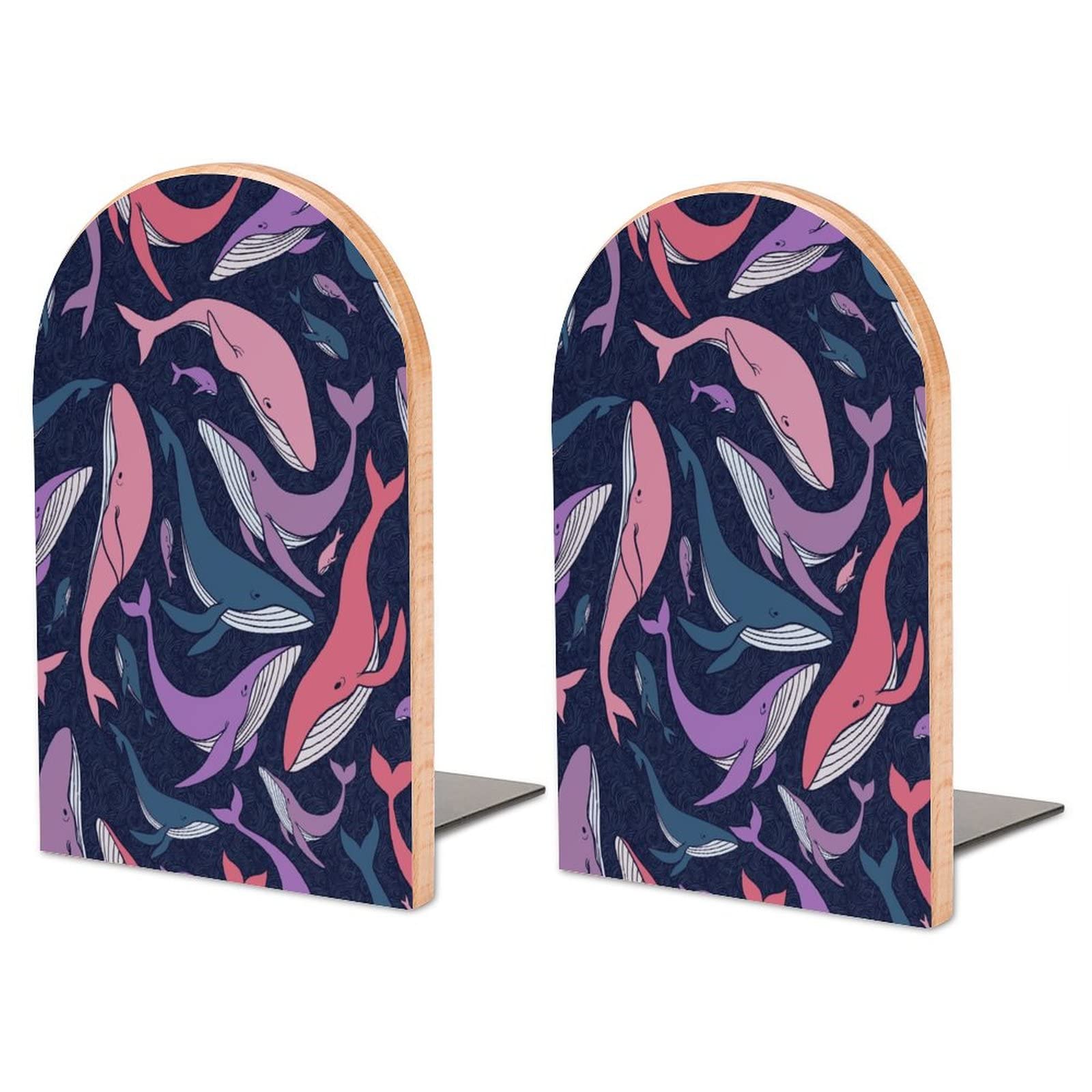 Sea Whales Bookends Heavy Duty Book Stand 1 Pair for Home Office Shelves Decorative
