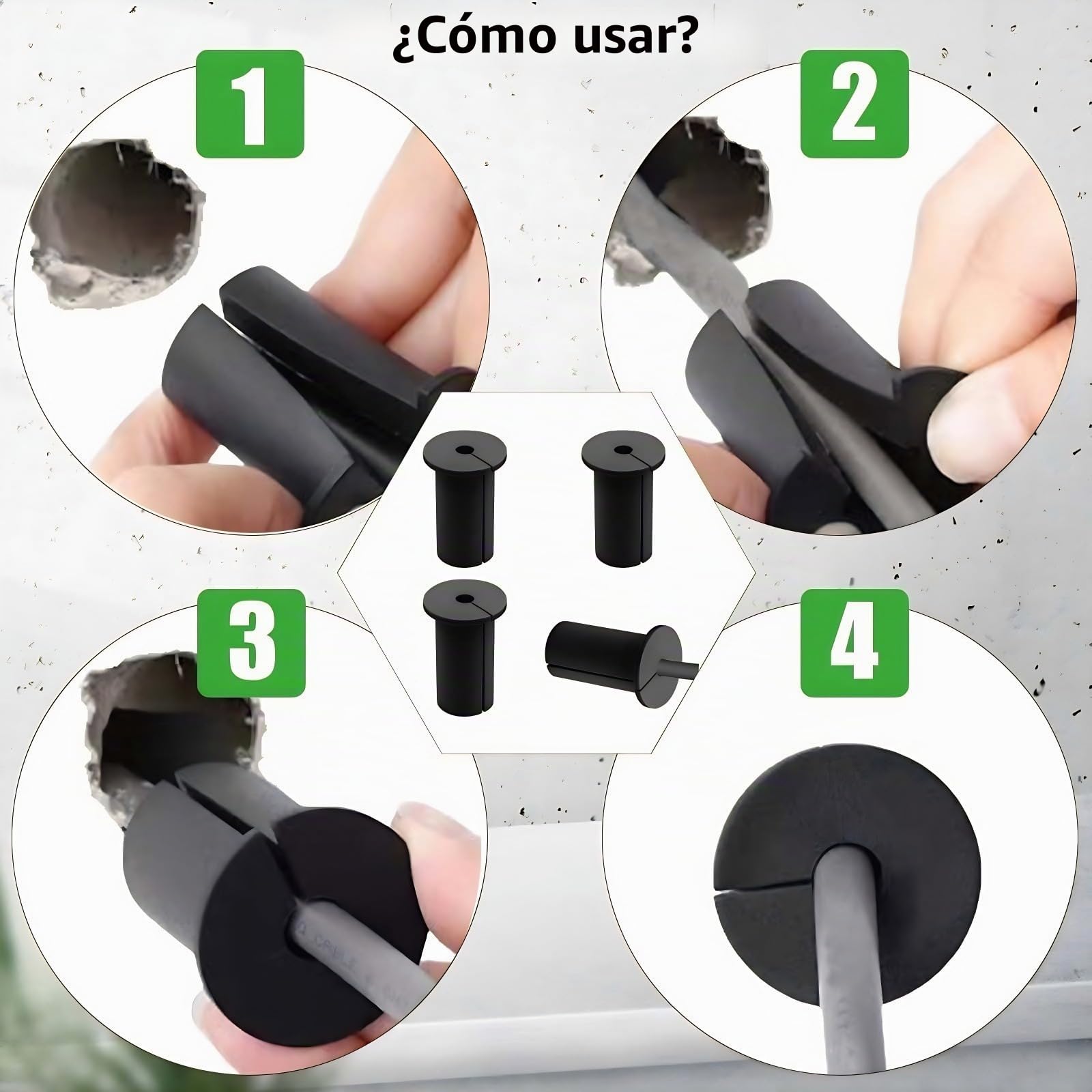 Pasacables de Pared de Silicona Negra 4 Unidades 19 mm para organización de Cables en Interiores y Exteriores Impermeables