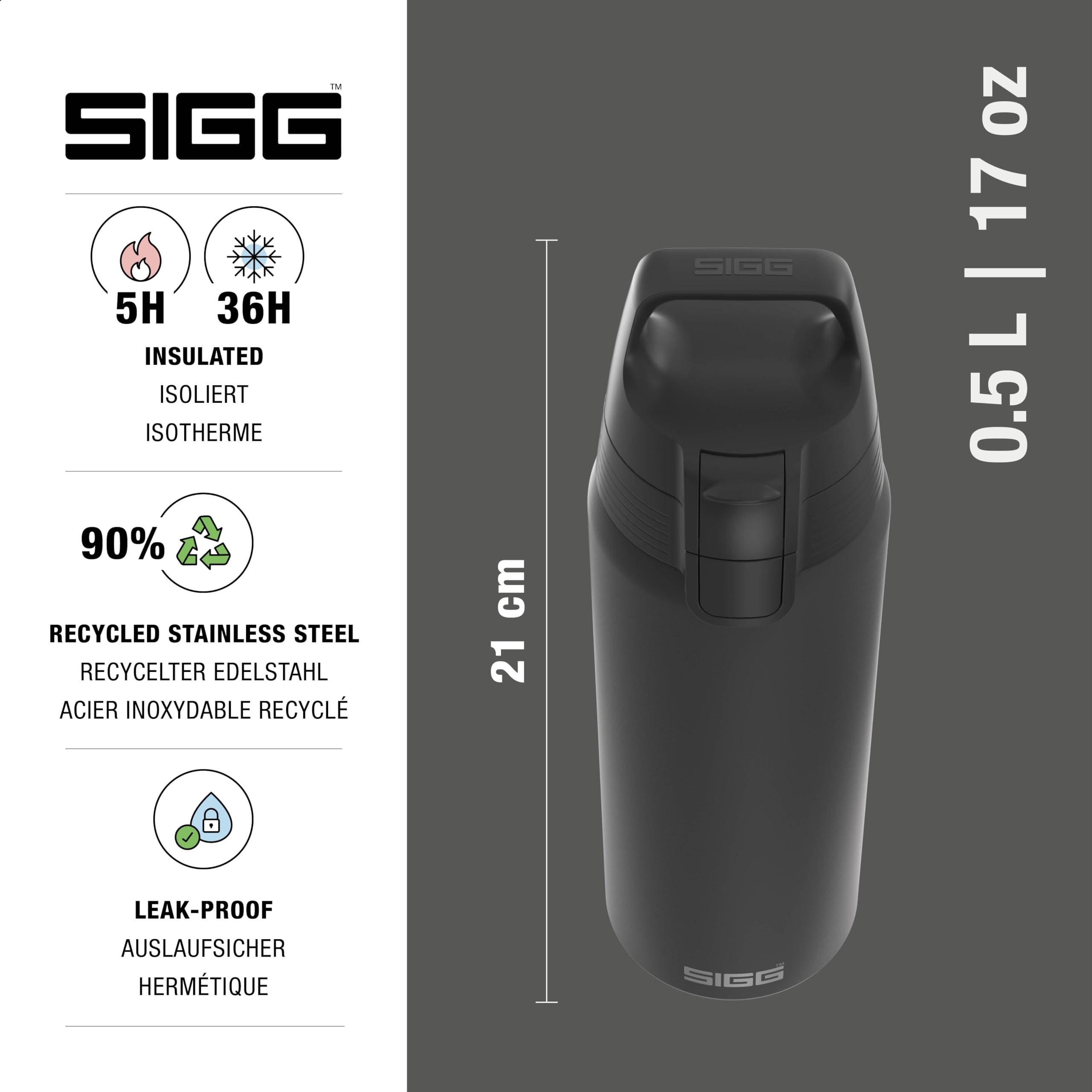Sigg, Stainless Steel Insulated Water Bottle, Shield Therm One, Suitable For Carbonated Beverages, Leakproof, Dishwasher Safe - Image 2