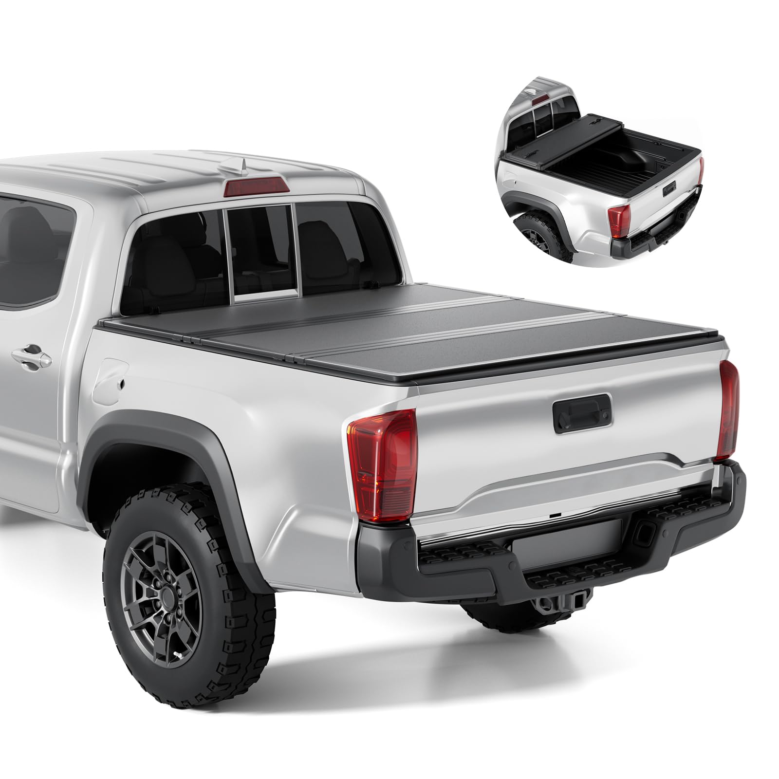 frp hard tri-fold tonneau cover fold truck bed covers compatible with 2016-2026 toyota tacoma 5ft bed (60")