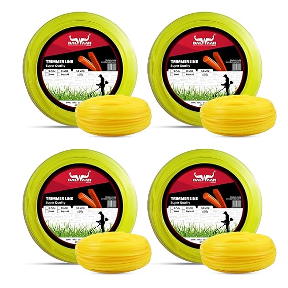 Balwaan Trimmer Line 3mm 50 Meter Pack of 4 (Square) | Nylon Rope Bundle for Tap n Go | Suitable for All Type of Brush Cutters | Used in Grass Cutting