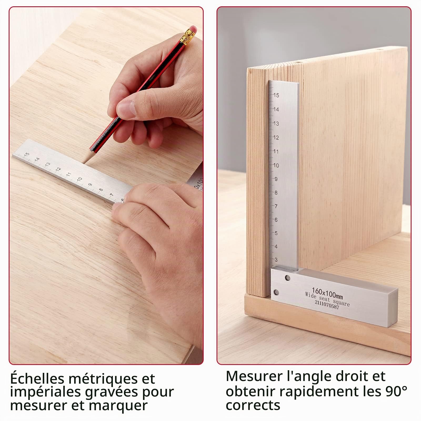 XUNTOP 4Pcs 90° Équerre à Chapeau en Acier au Carbone MM/POUCE Équerre de Menuisier Règle d'Angle Droit pour Menuisier, Charpentier, Travail du Bois