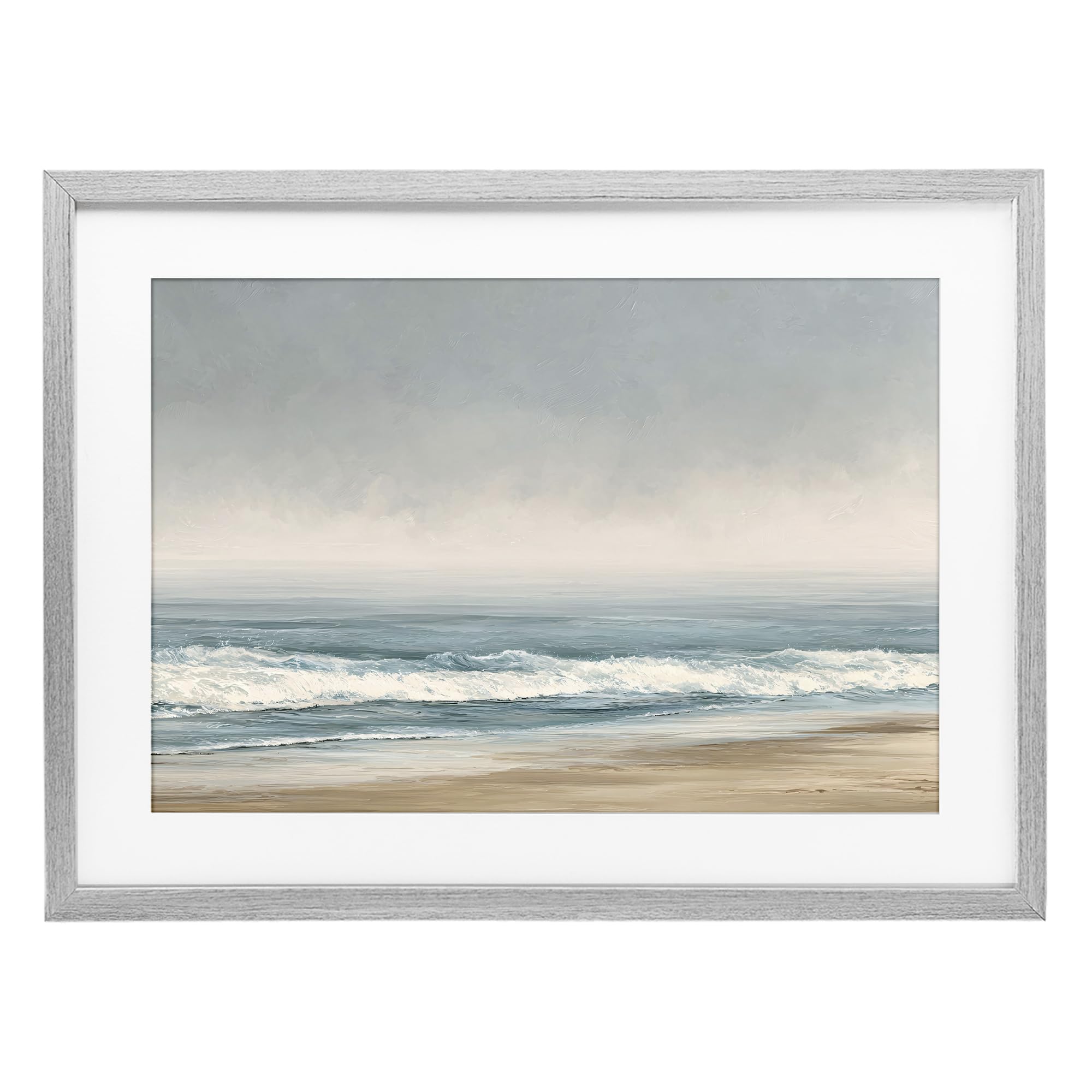 Stupell Industries Farmhouse Gray (Textured) 'Tranquil Mist Beachscape'| Framed Print Under Glass