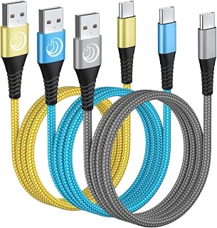 Aioneus 10FT USB C Cable 3Pack Nylon Braided Fast Charging Type C Charger for Samsung Galaxy S24 S23 S22 A14 A13 LG Moto TCL - Long Durable 3 Colors