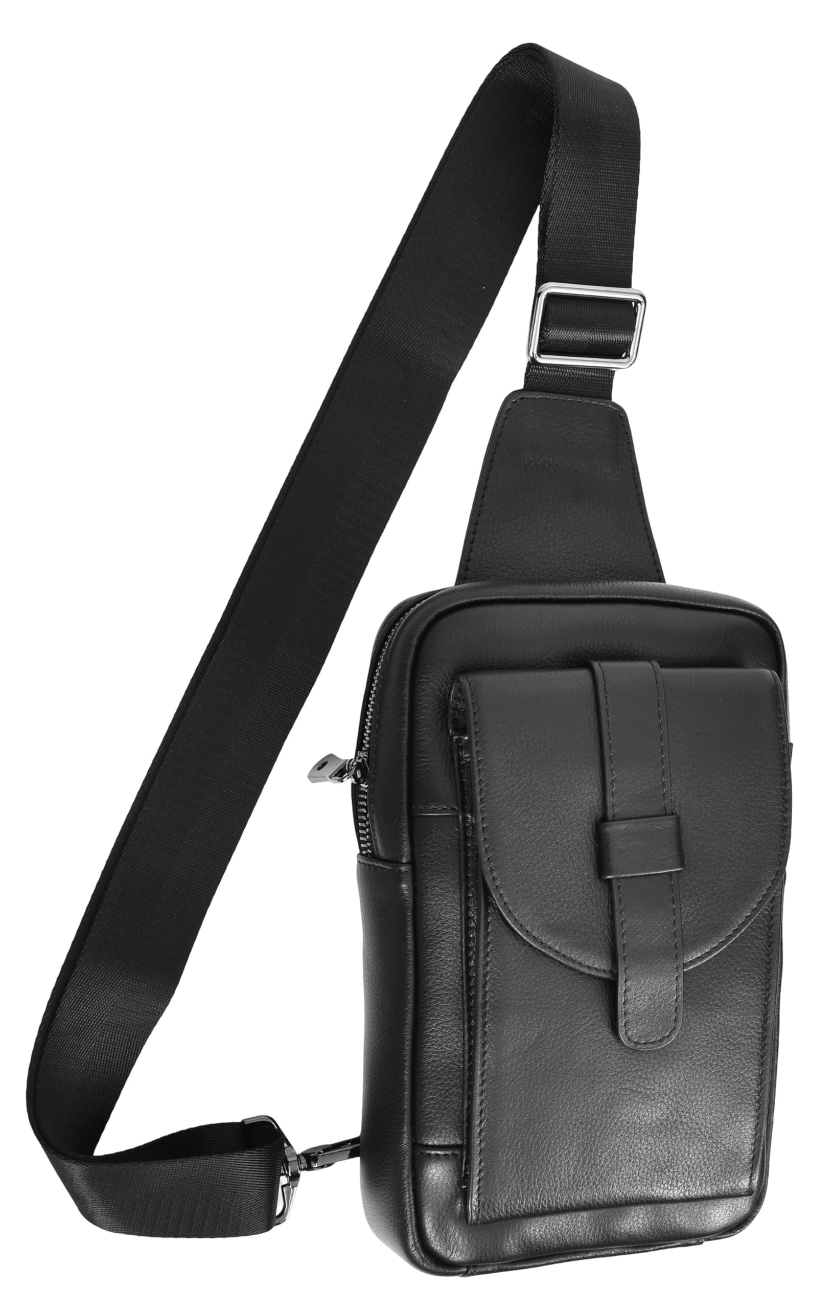 A710 Umhängetasche aus echtem Leder, im Holster-Stil, trendiger Brustbeutel, Reise-Organizer für Herren, Schwarz , Small